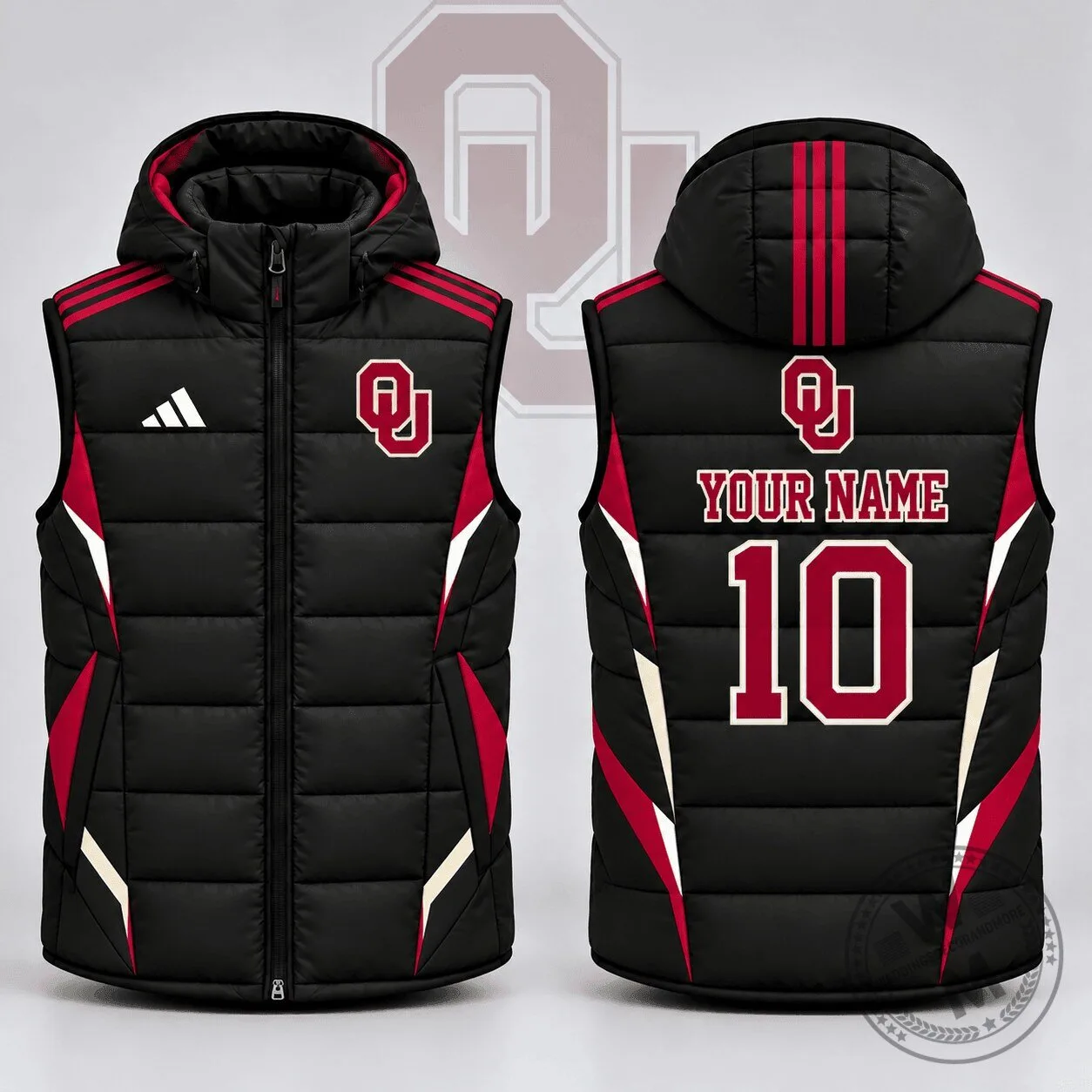 Oklahoma Sooners Custom Name Number Puffer Vest NCAA Football Team Apparel