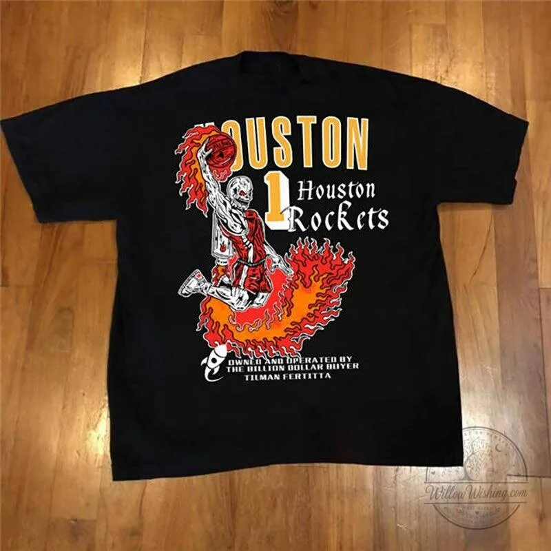Houston Rockets Basketball Skeleton Slam Dunk Graphic T-Shirt