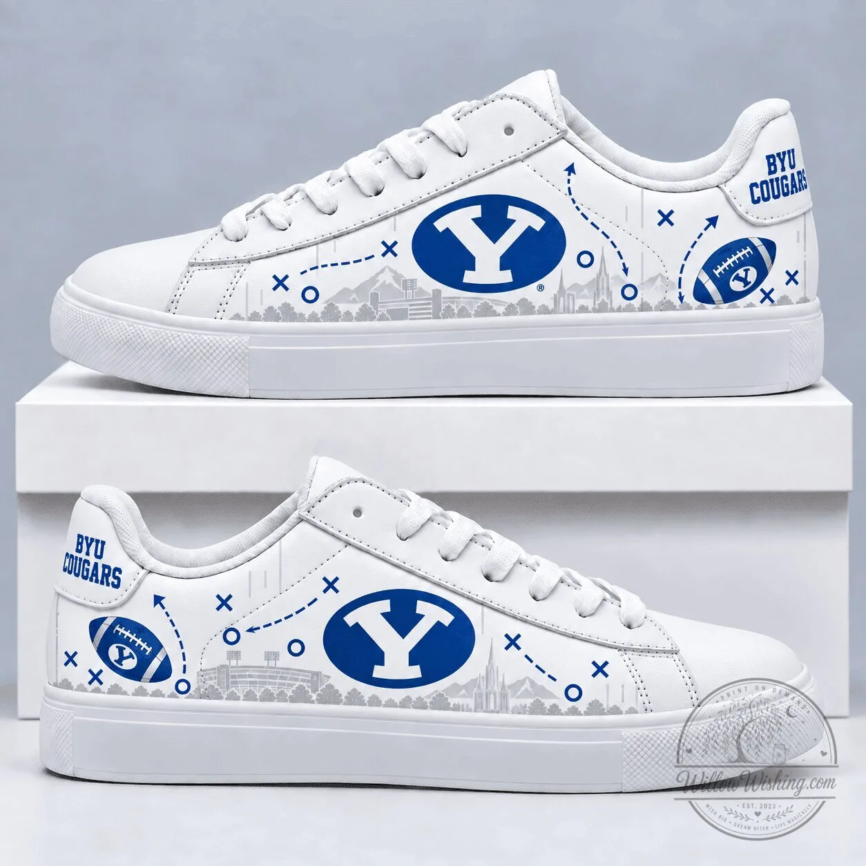 BYU Cougars Football Team White Low Top Sneakers for Men and Women