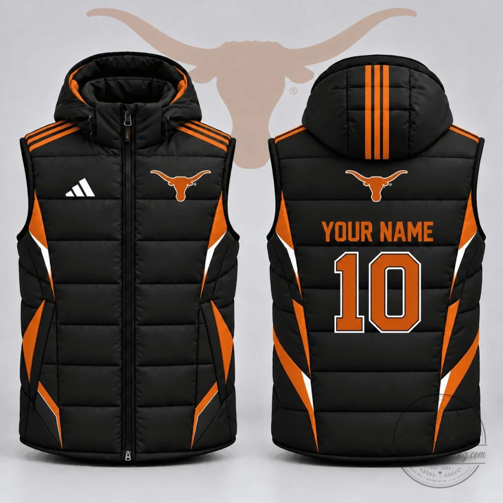 Texas Longhorns Custom Name and Number Stealth Velocity Puffer Vest Texas Longhorns Custom Name and Number Stealth Velocity Puffer Vest