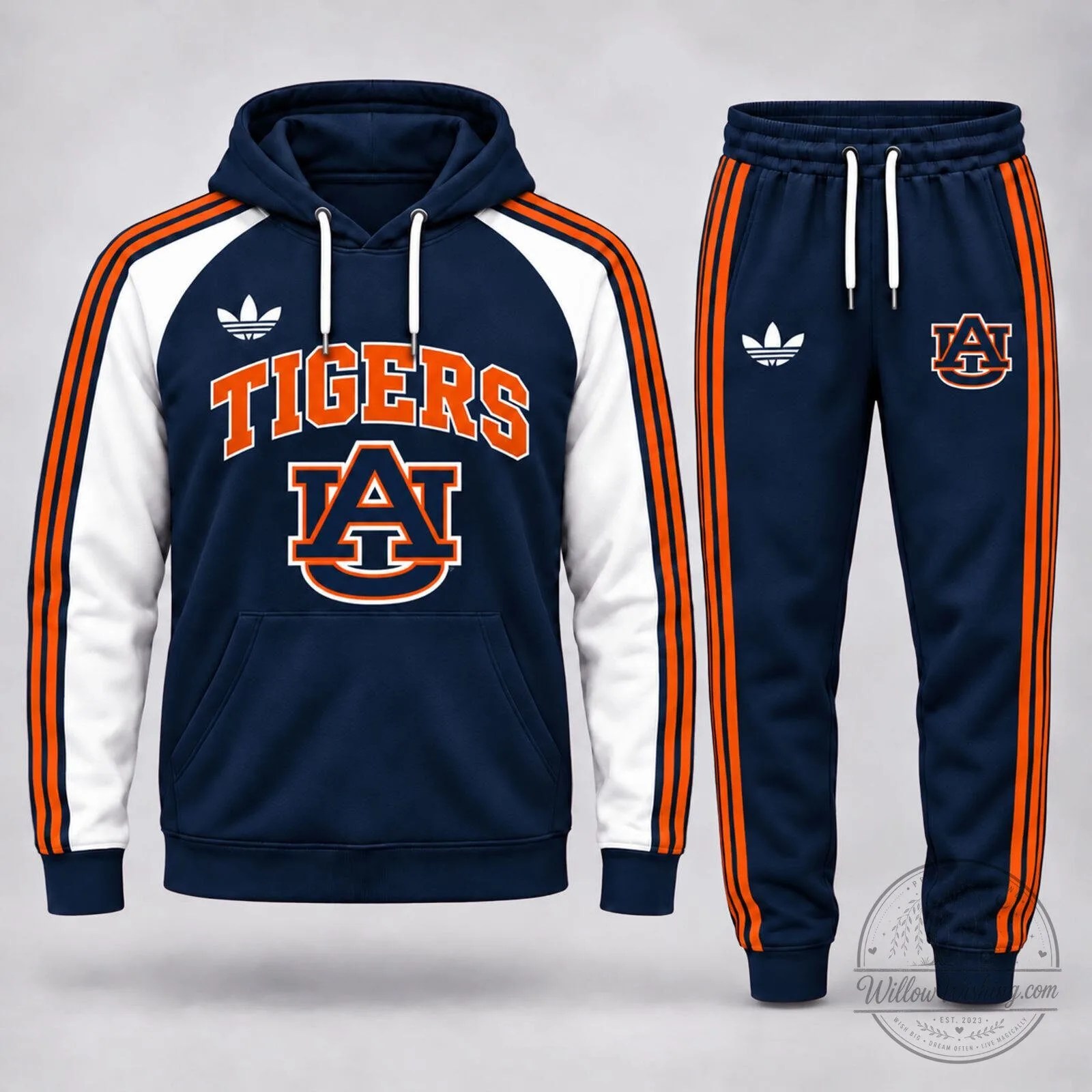 Auburn Tigers NCAA College Football Team Navy Blue and Orange Striped Hoodie