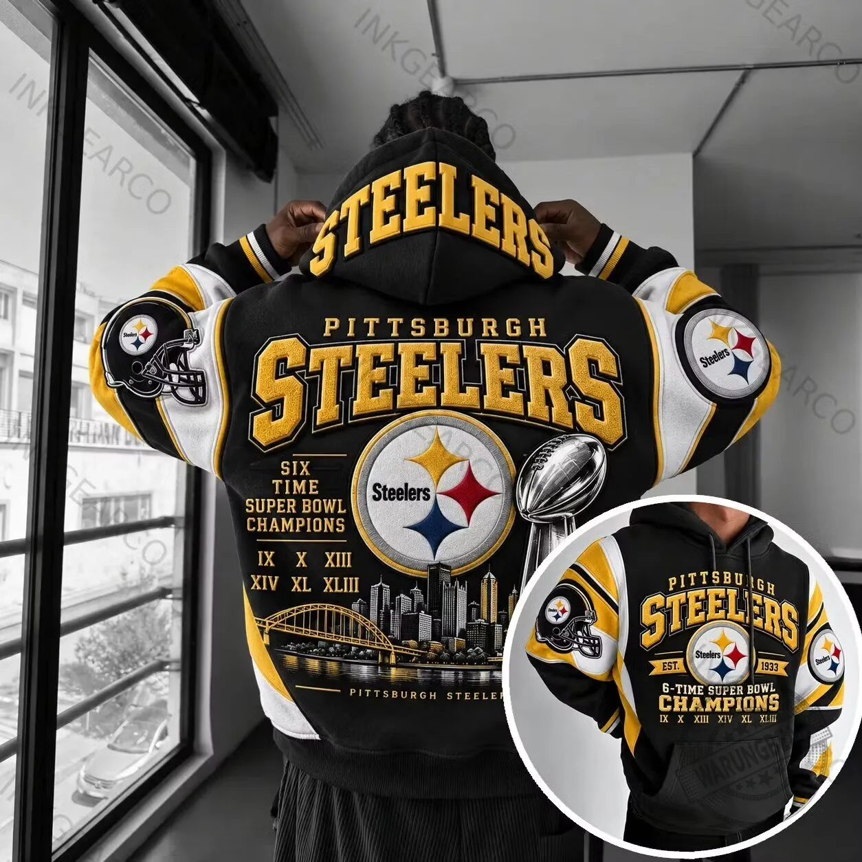 Hoodie featuring the Pittsburgh Steelers, Champions of the Super Bowl Six Times