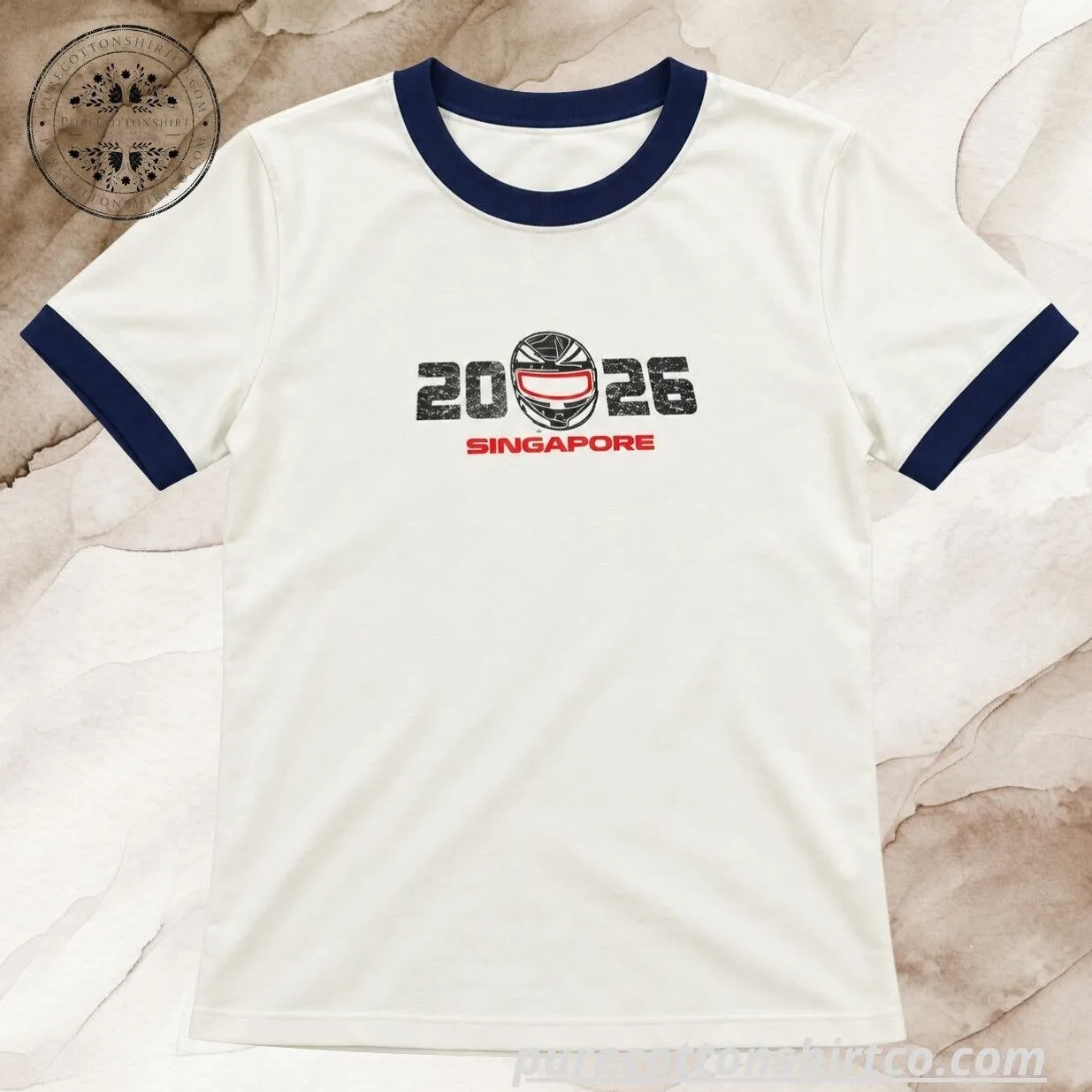 JingJing Yu Rhinestones Helmet Icon Beige Ringer Tee - Formula 1 4 JingJing Yu Rhinestones Helmet Icon Beige Ringer Tee - Formula 1