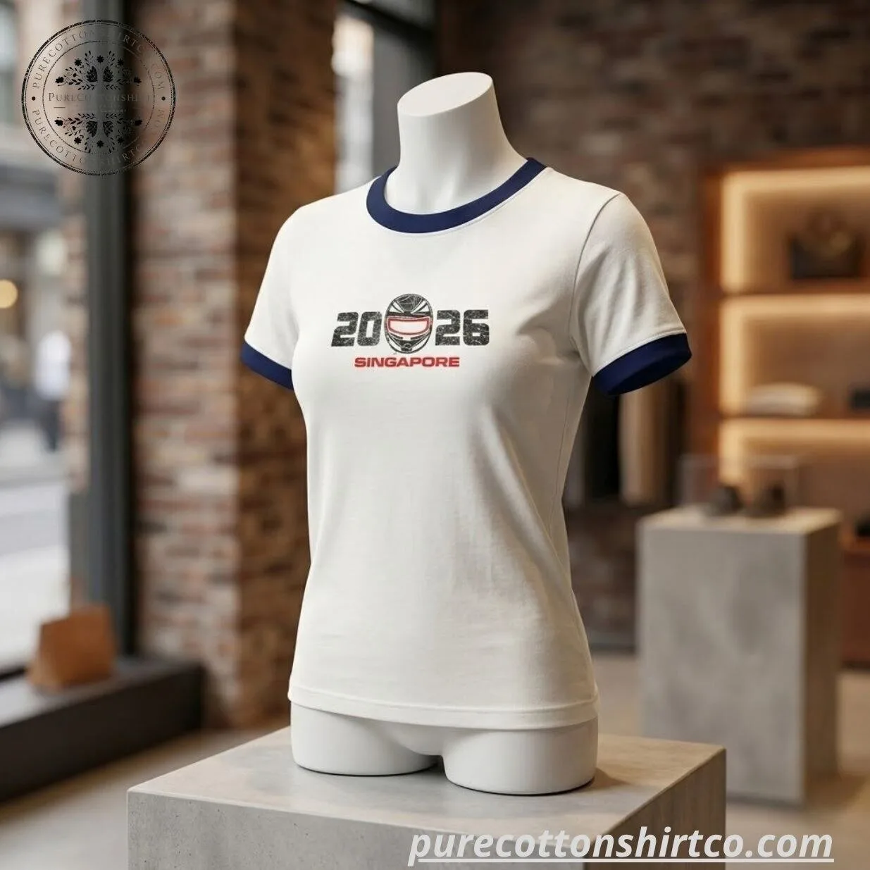 JingJing Yu Rhinestones Helmet Icon Beige Ringer Tee - Formula 1 5 JingJing Yu Rhinestones Helmet Icon Beige Ringer Tee - Formula 1