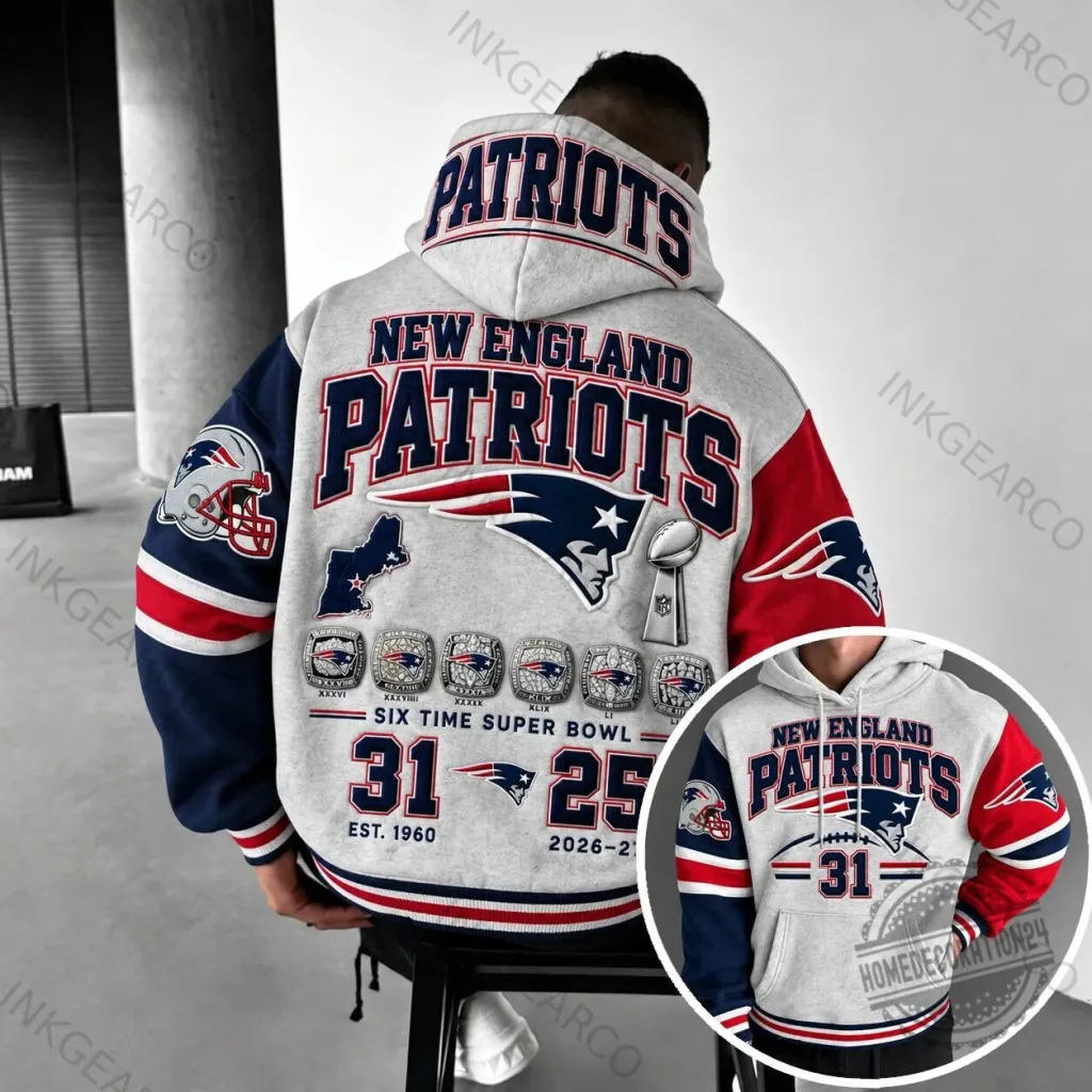 New England Patriots Six Time Super Bowl Champions Commemorative Hoodie 11 New England Patriots Six Time Super Bowl Champions Commemorative Hoodie