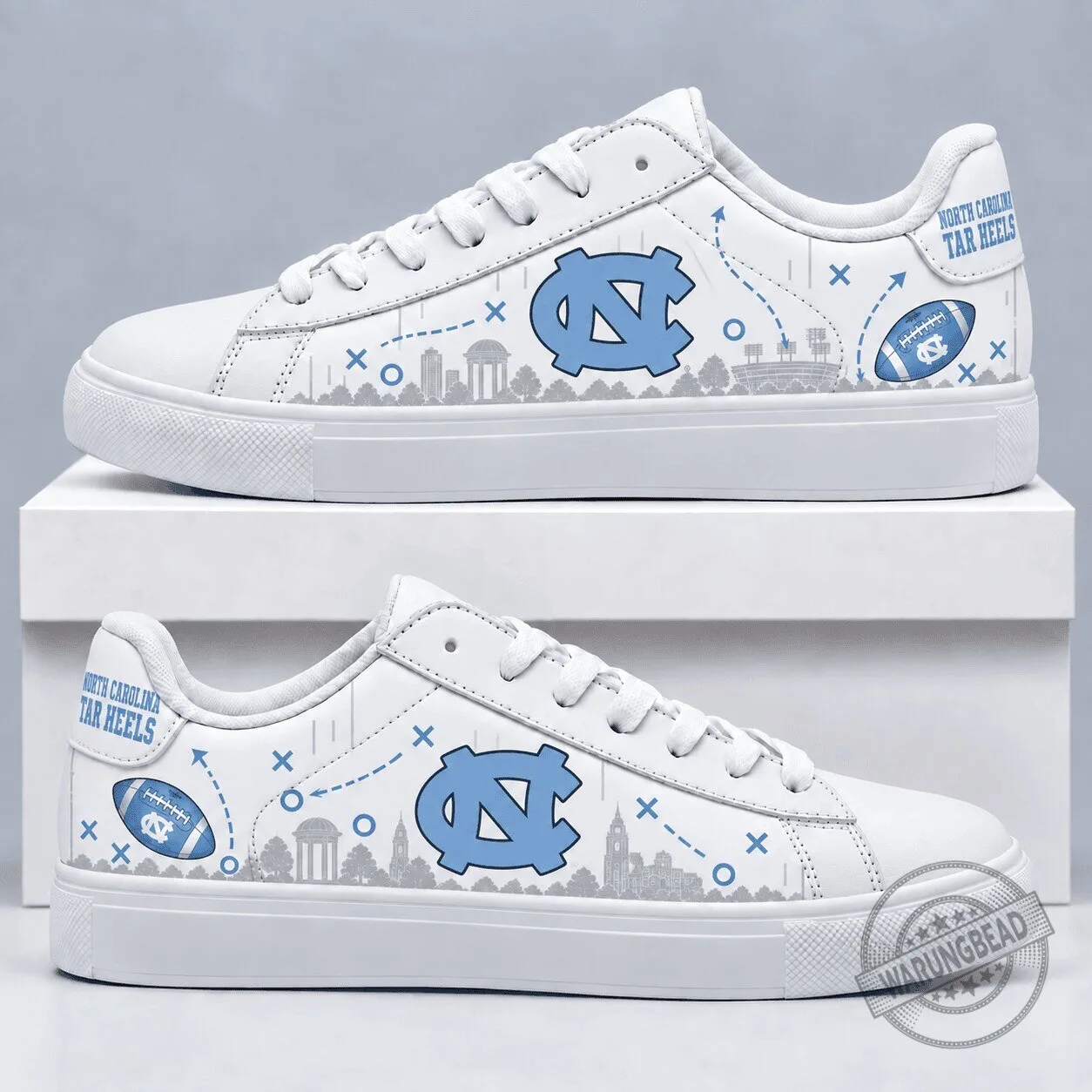 North Carolina Tar Heels Football Team White Low Top Sneakers Shoes