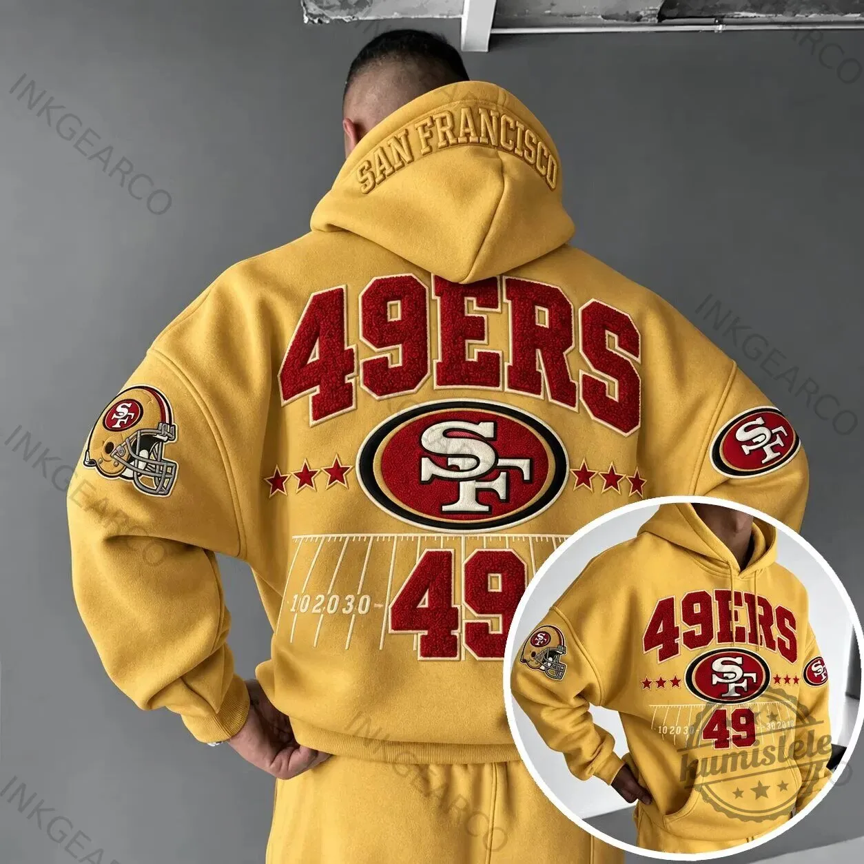 Gold Hoodie for San Francisco 49ers Football Team with Embroidery