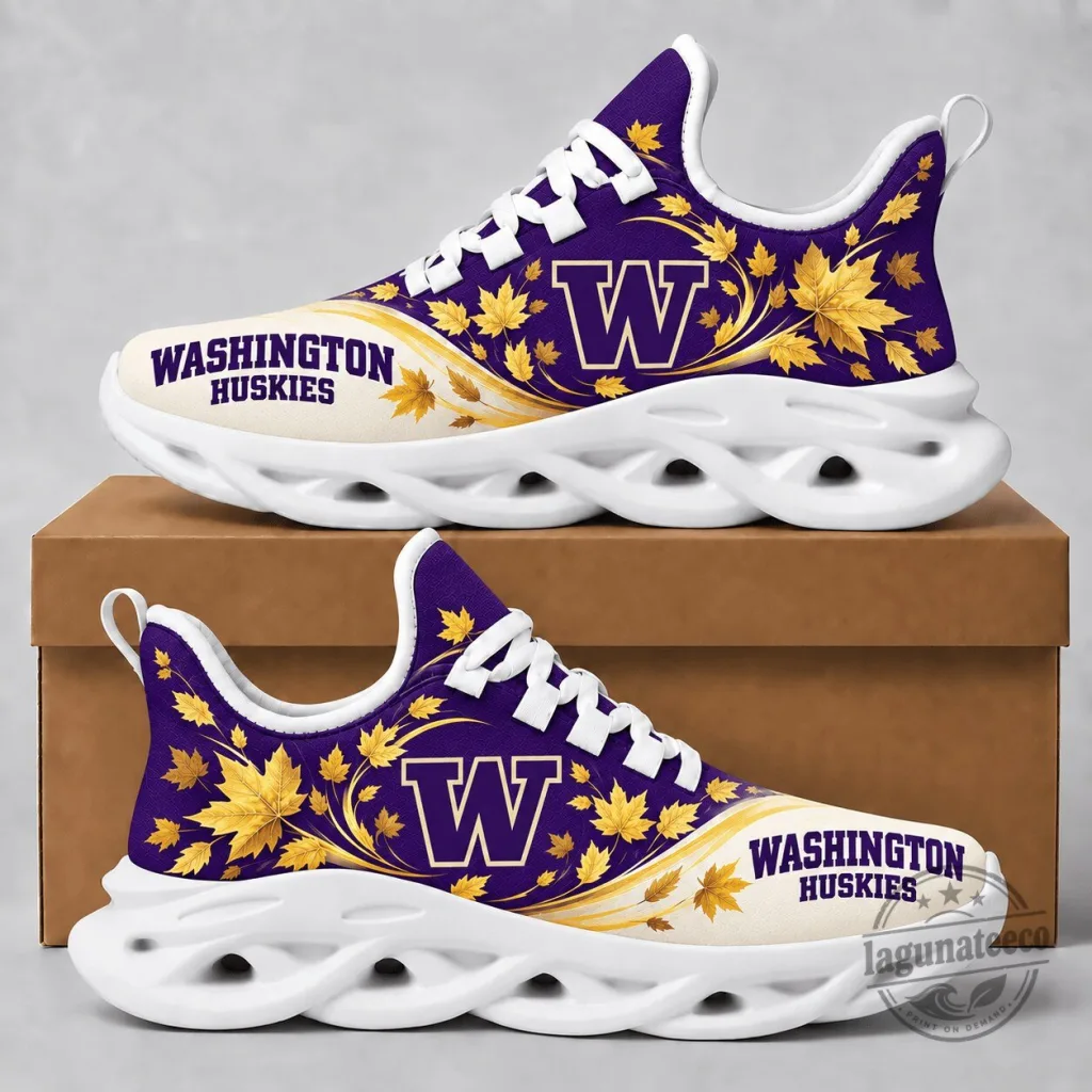 Washington Huskies Autumn Maple Leaves Pattern Athletic Sneakers Washington Huskies Autumn Maple Leaves Pattern Athletic Sneakers