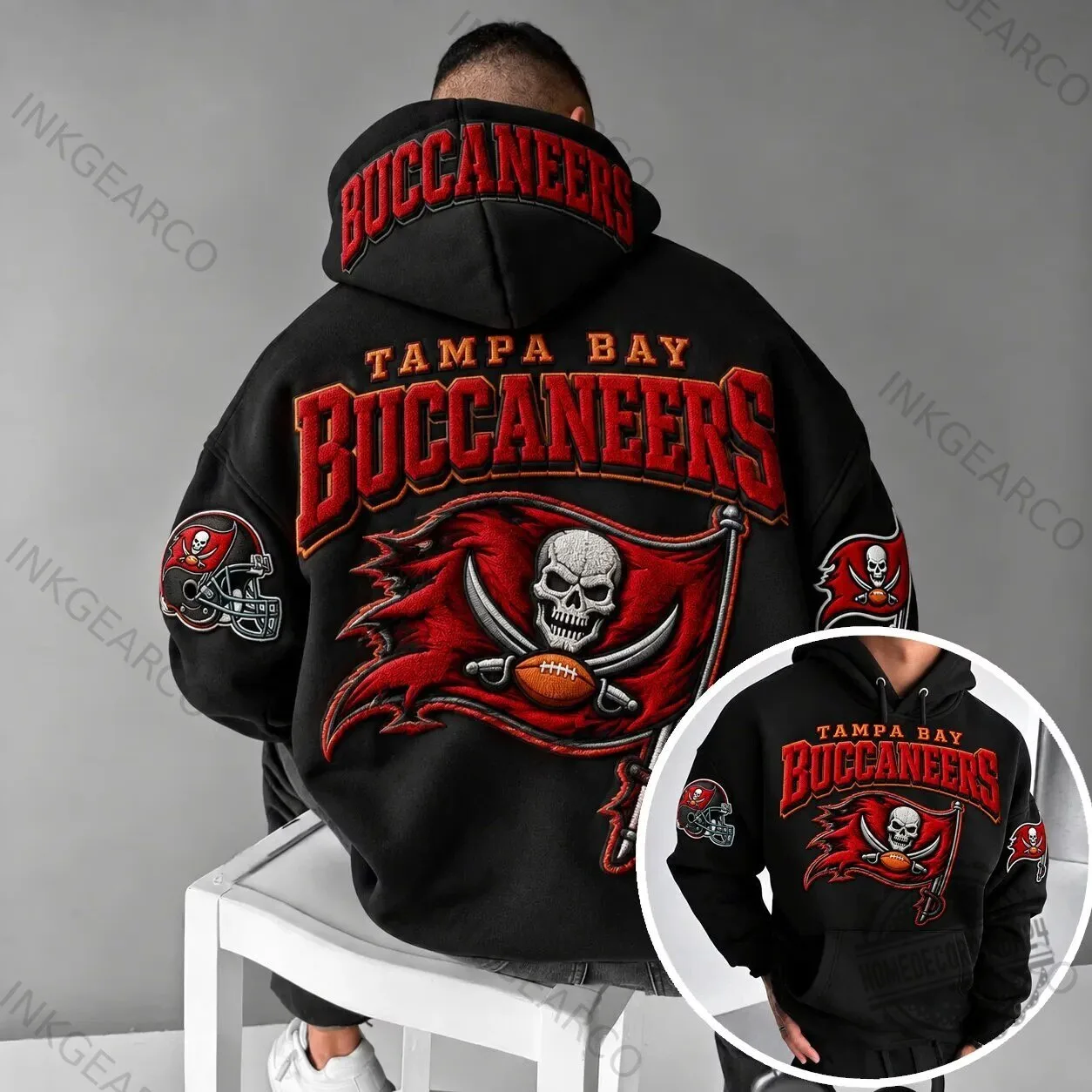 Black Hoodie featuring the Tampa Bay Buccaneers Football Team Logo