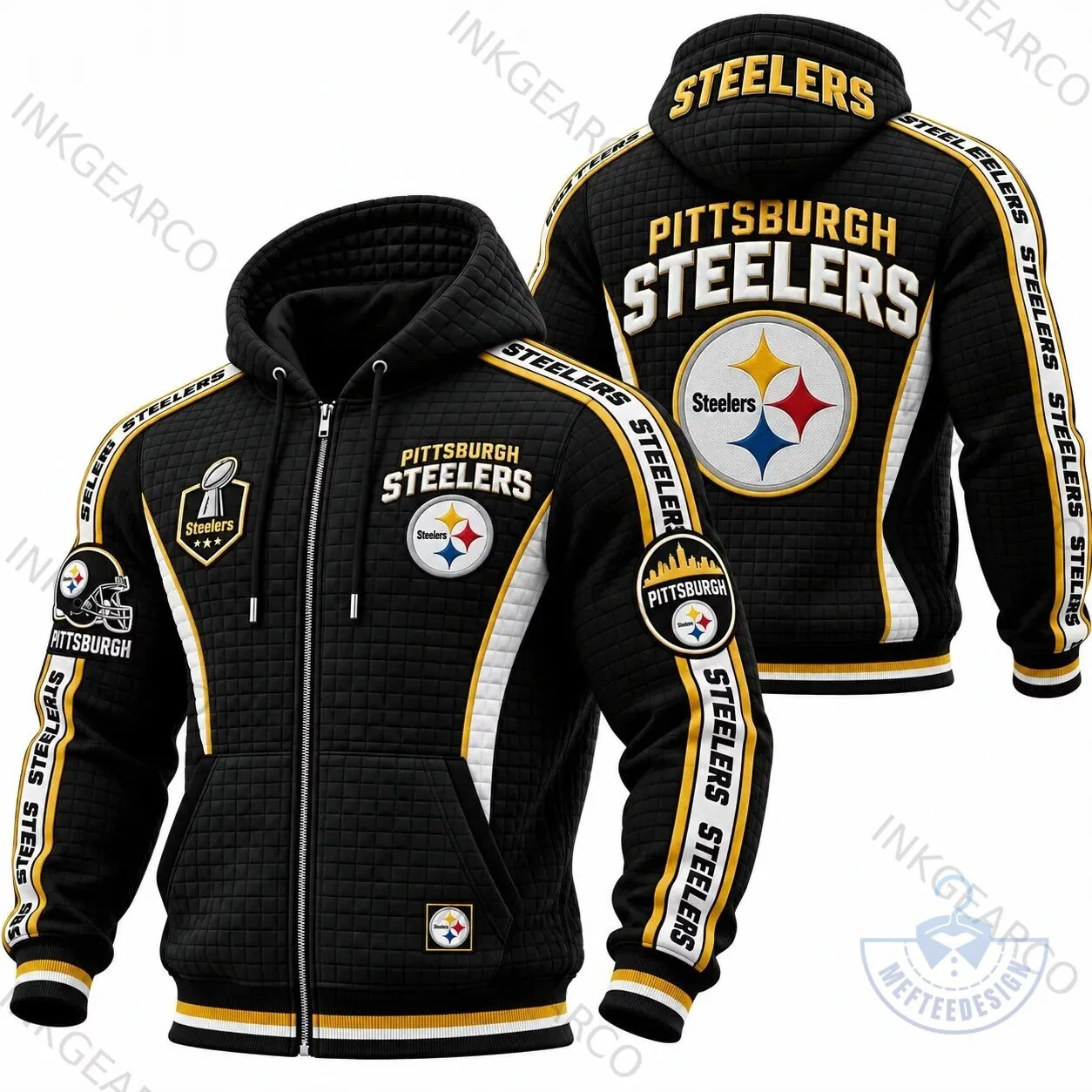 Pittsburgh Steelers NFL Football Team Full-Zip Quilted Hoodie Sweatshirt