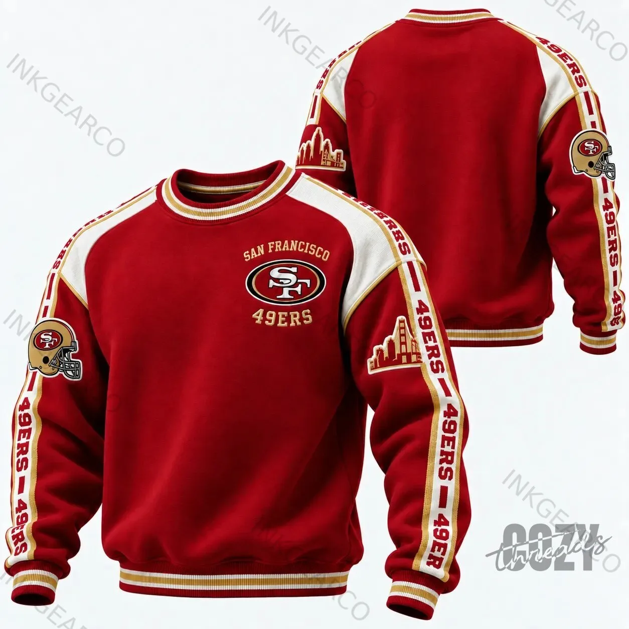 San Francisco 49ers Football Team Red And White Striped Crewneck Sweatshirt