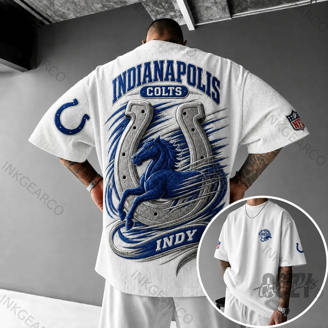 Indianapolis Colts NFL Football Team Horseshoe Logo White Short-Sleeve T-Shirt