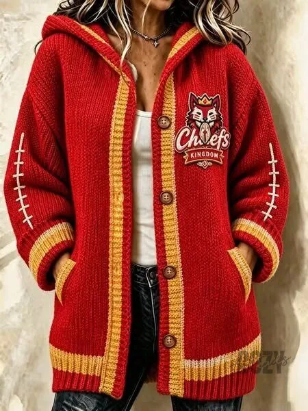 Kansas City Chiefs Kingdom Football Team Knitted Cardigan Jacket
