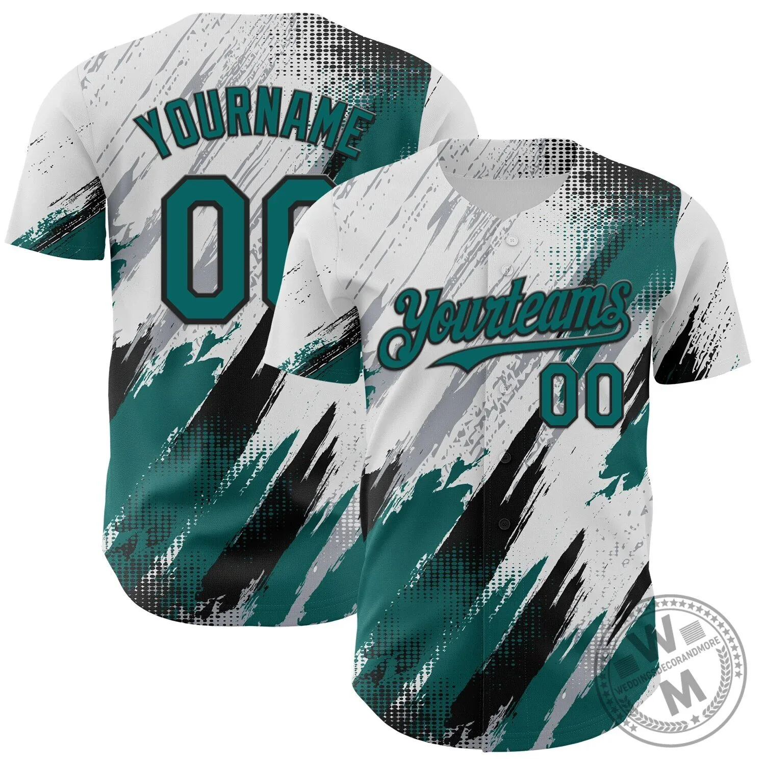 Custom White Teal Gray Black Diagonal Grunge Brush Stroke Halftone Baseball Jersey 5 Custom White Teal Gray Black Diagonal Grunge Brush Stroke Halftone Baseball Jersey