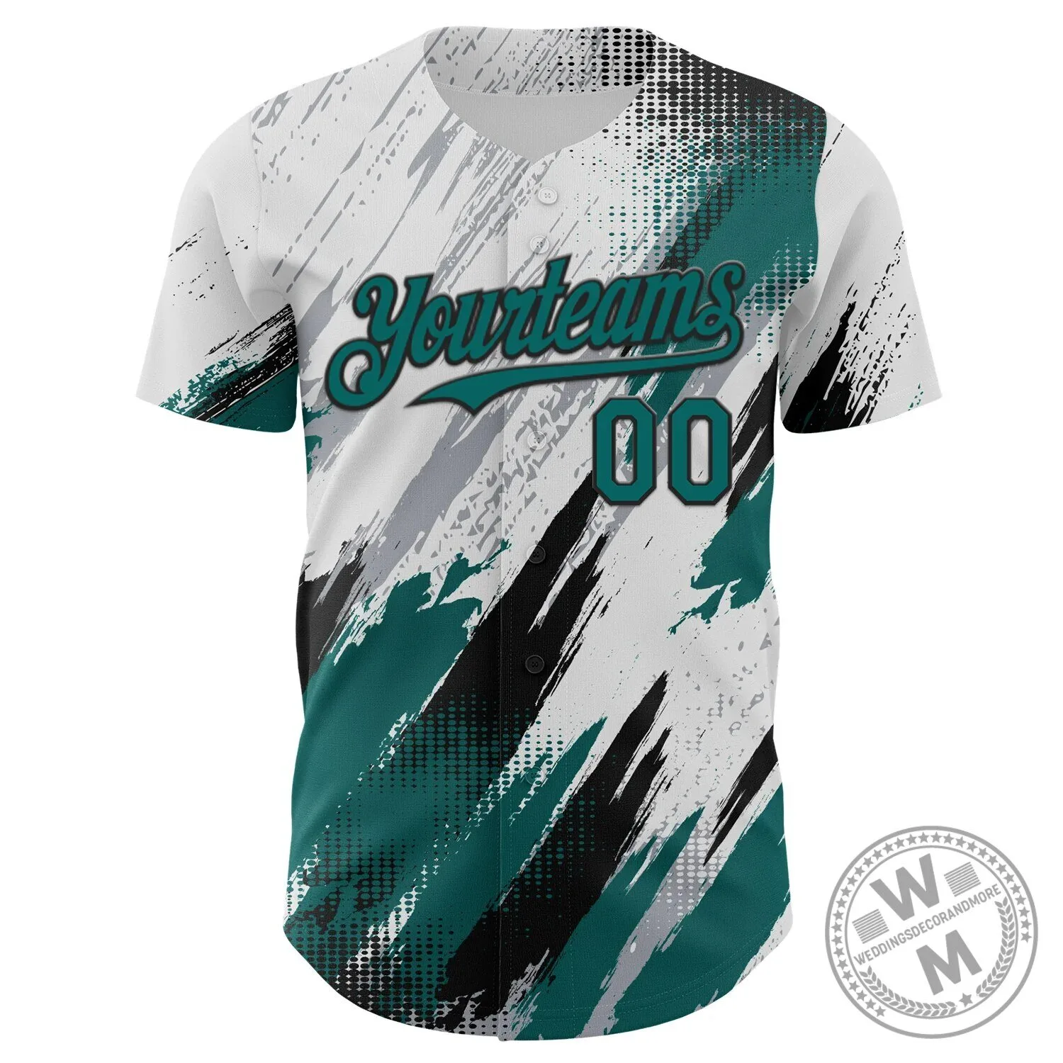 Custom White Teal Gray Black Diagonal Grunge Brush Stroke Halftone Baseball Jersey 6 Custom White Teal Gray Black Diagonal Grunge Brush Stroke Halftone Baseball Jersey