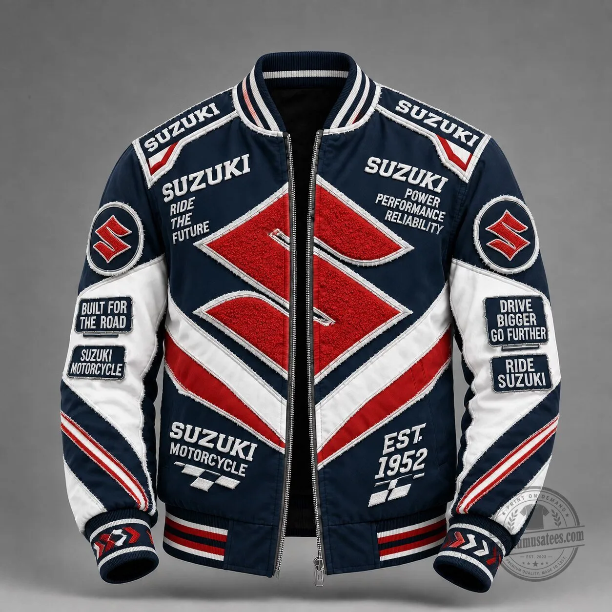 Suzuki Motorcycle Racing Team Power Performance Reliability Bomber Jacket