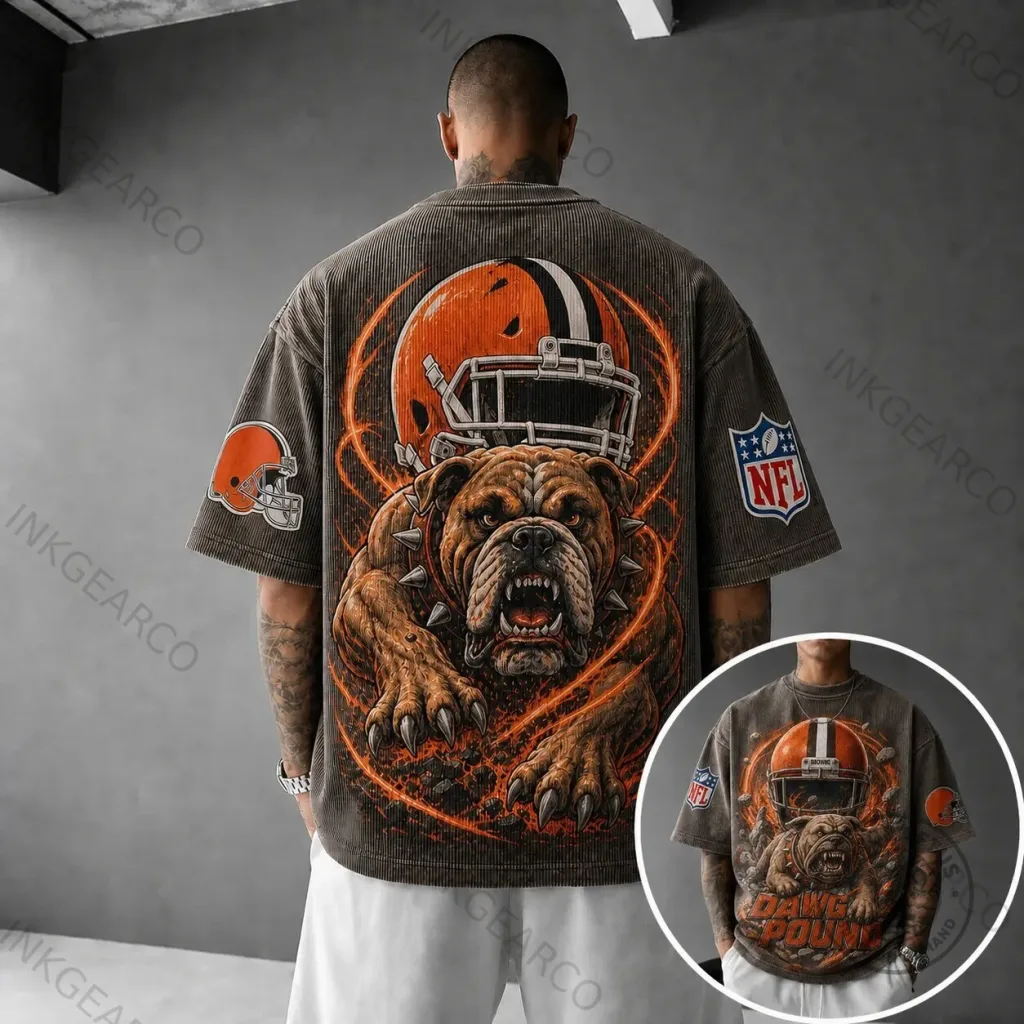 Graphic T-Shirt Featuring the Cleveland Browns Dawg Pound Football Team Graphic T-Shirt Featuring the Cleveland Browns Dawg Pound Football Team
