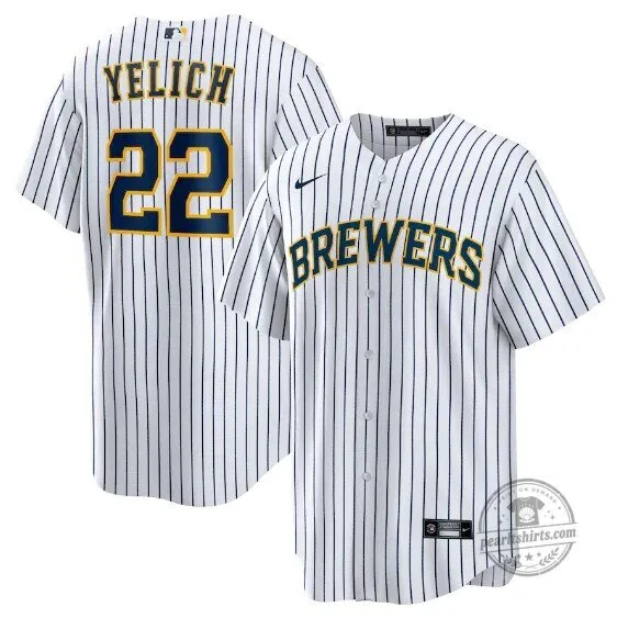 Milwaukee Brewers Christian Yelich White Pinstripe Baseball Jersey 1 Milwaukee Brewers Christian Yelich White Pinstripe Baseball Jersey