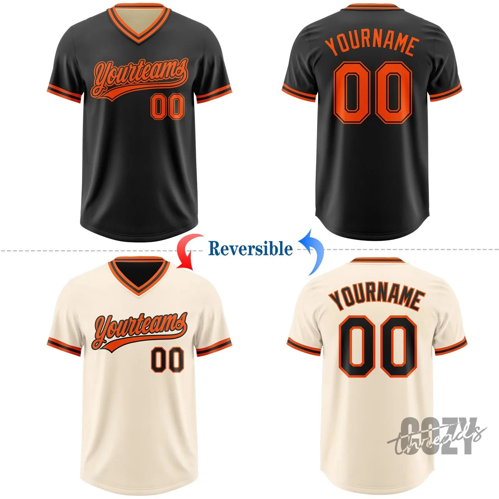 Custom Black Cream Reversible Pullover Baseball Jersey Shirt for Yourteams 8 Custom Black Cream Reversible Pullover Baseball Jersey Shirt for Yourteams