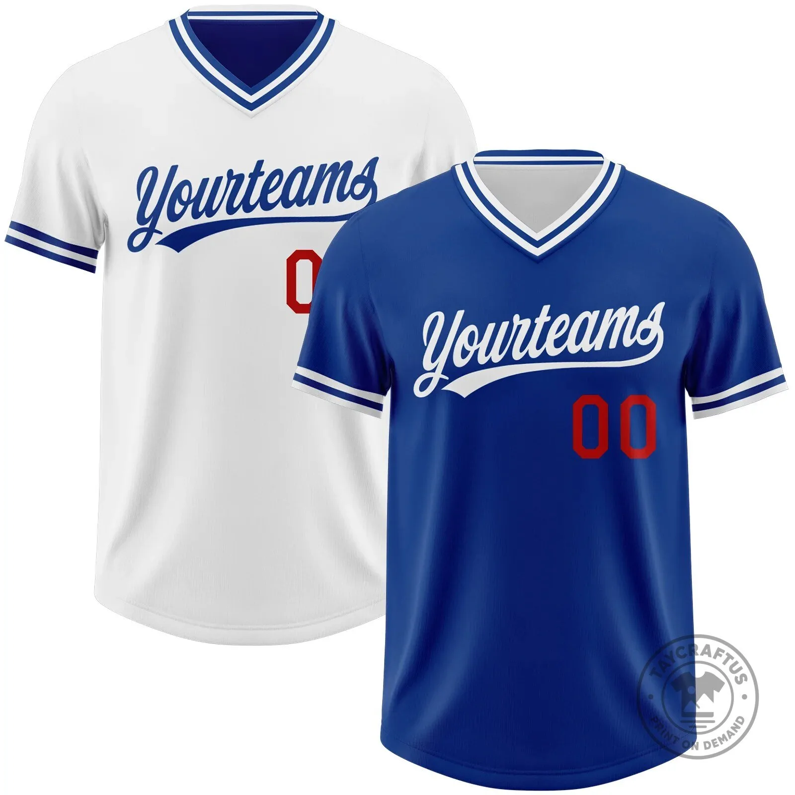 Custom Royal Blue White Red Reversible Pullover Baseball Jersey Shirt