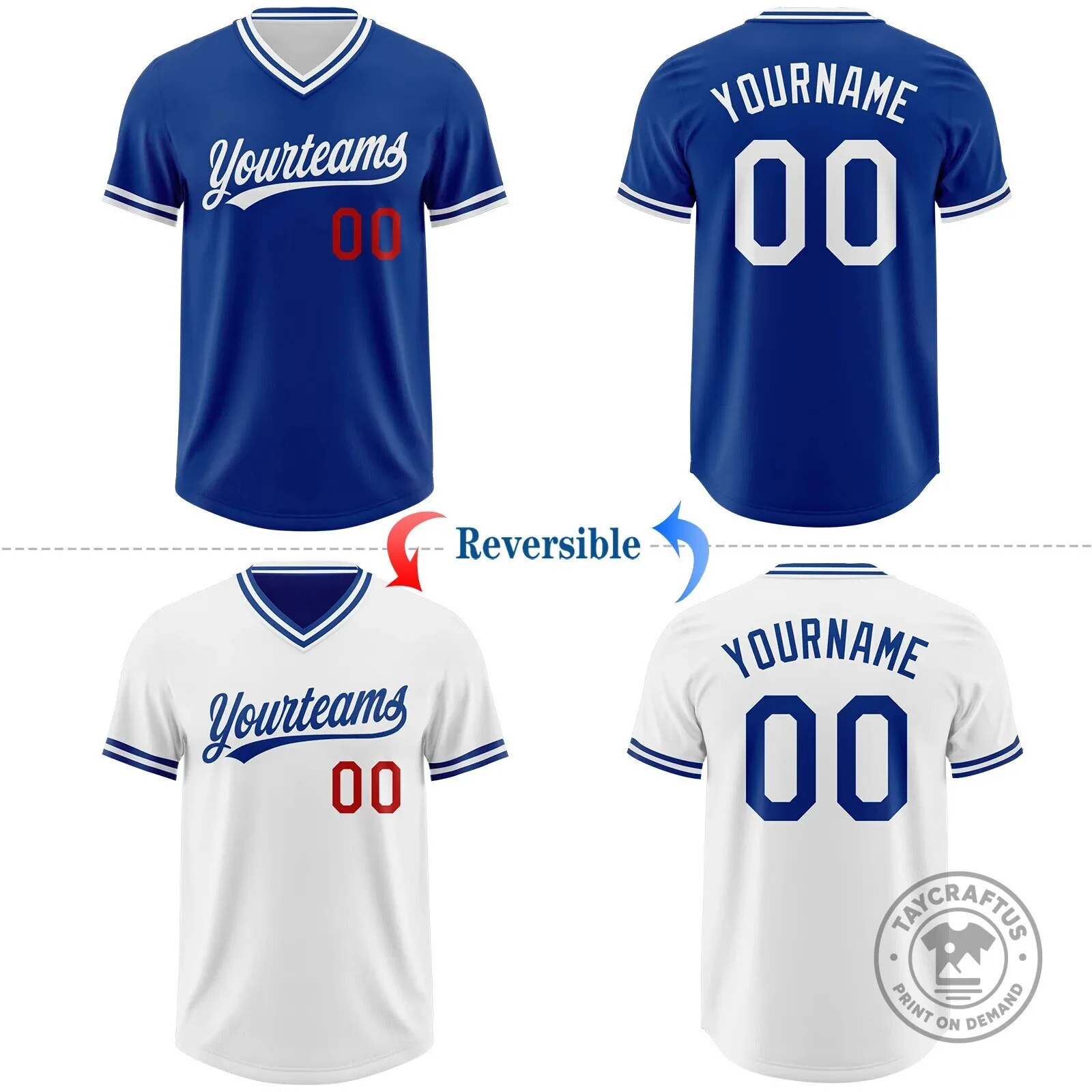 Custom Royal Blue White Red Reversible Pullover Baseball Jersey Shirt 8 Custom Royal Blue White Red Reversible Pullover Baseball Jersey Shirt