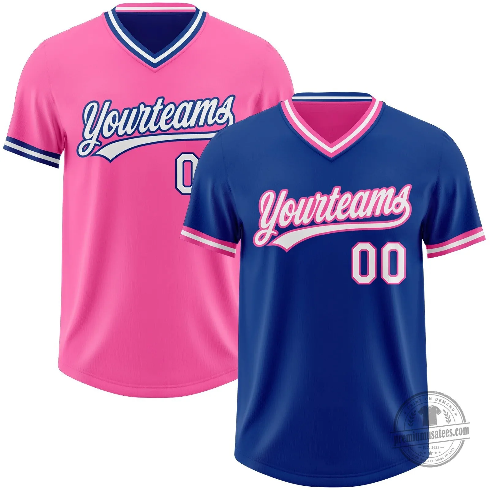 Custom Royal Blue Pink White Reversible Baseball Jersey Shirt for Teams
