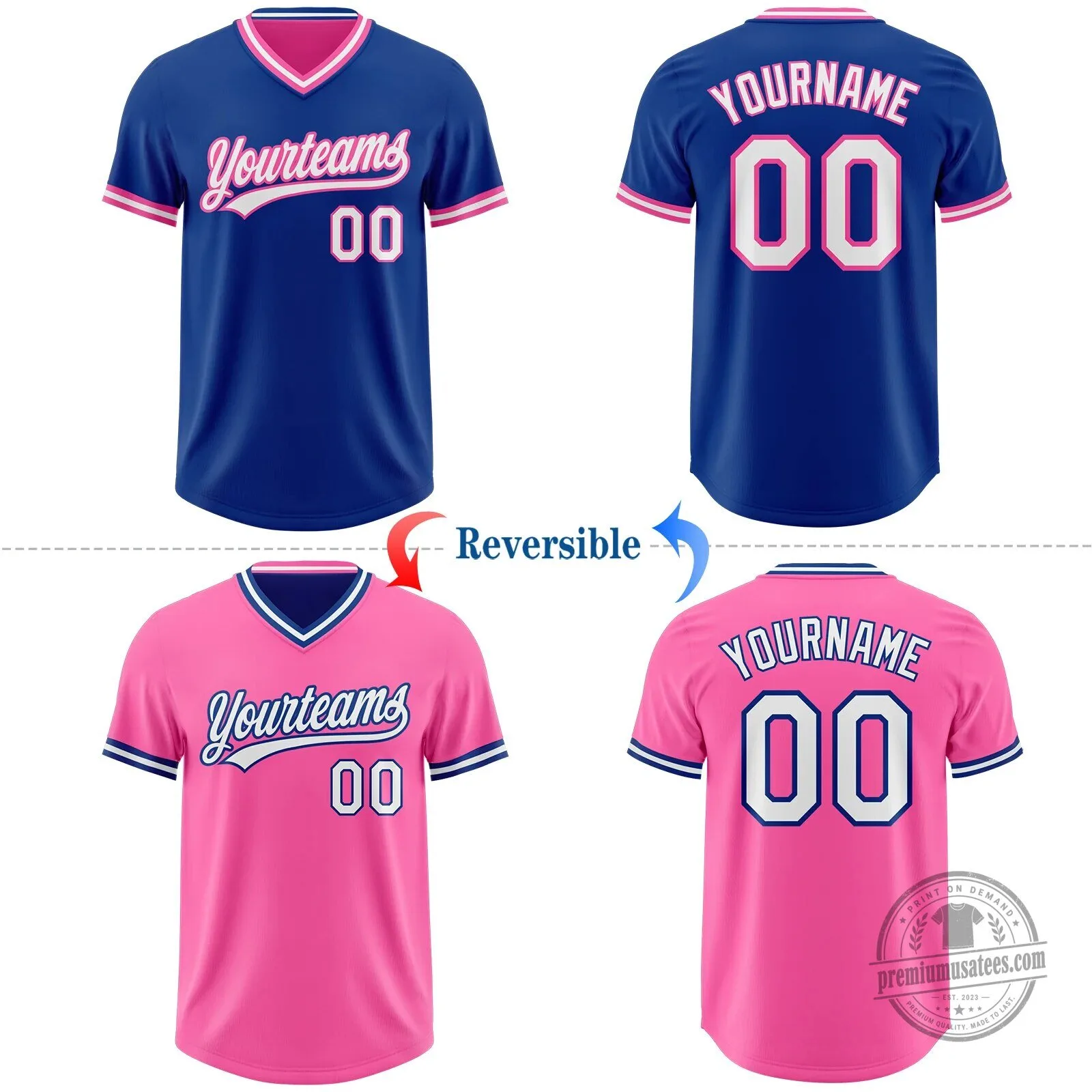 Custom Royal Blue Pink White Reversible Baseball Jersey Shirt for Teams 8 Custom Royal Blue Pink White Reversible Baseball Jersey Shirt for Teams