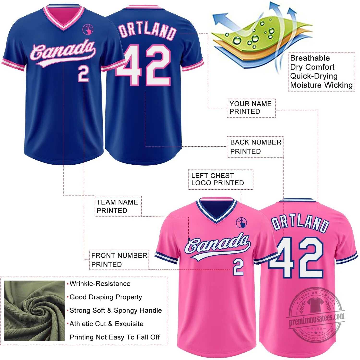 Custom Royal Blue Pink White Reversible Baseball Jersey Shirt for Teams 11 Custom Royal Blue Pink White Reversible Baseball Jersey Shirt for Teams