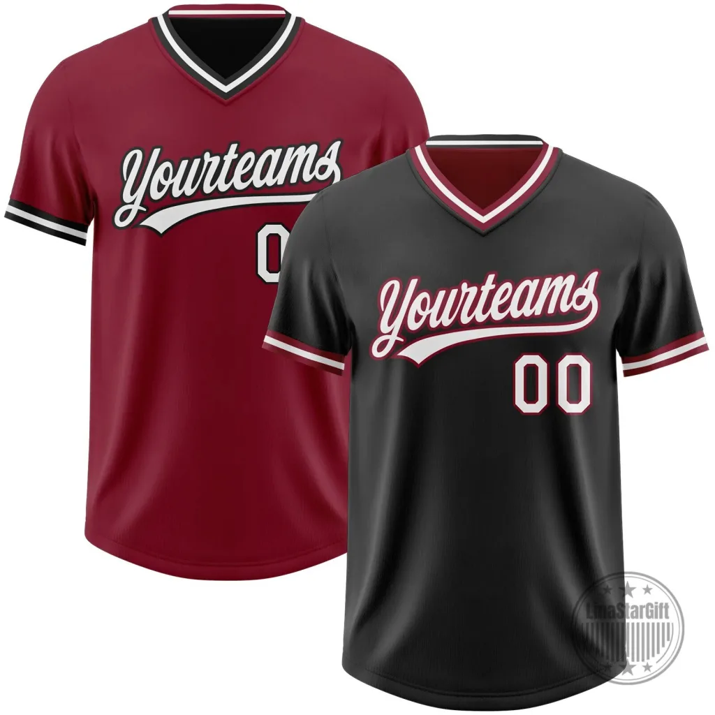 Custom Black and Crimson Reversible Pullover Baseball Jersey with Yourteams Design Custom Black and Crimson Reversible Pullover Baseball Jersey with Yourteams Design