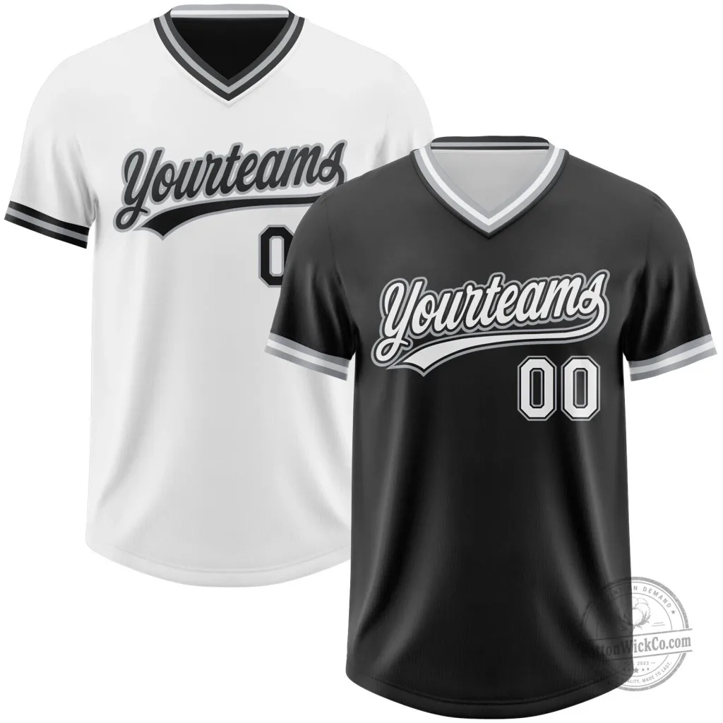 Custom Black White Gray Reversible Baseball Jersey Shirt Custom Black White Gray Reversible Baseball Jersey Shirt