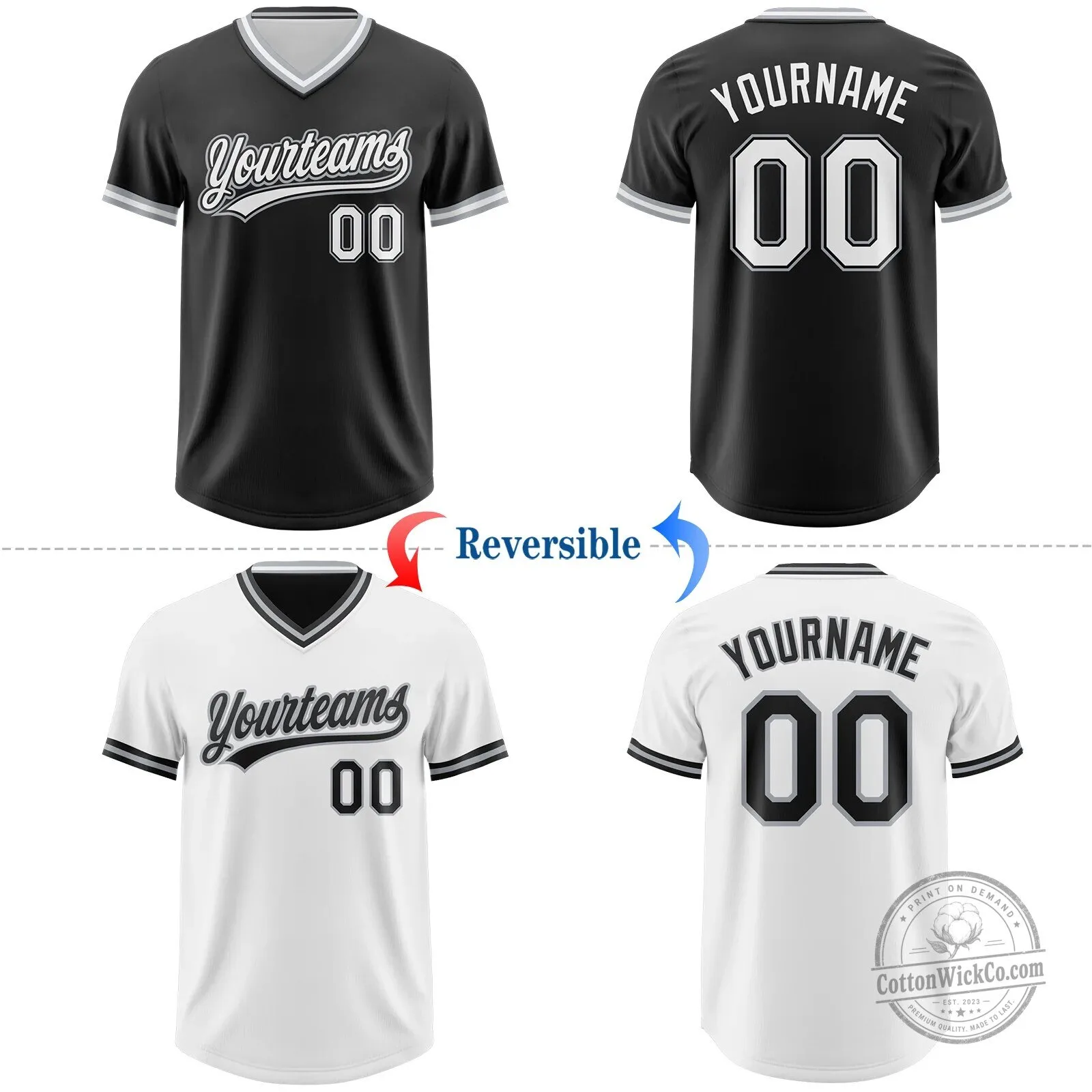 Custom Black White Gray Reversible Baseball Jersey Shirt 8 Custom Black White Gray Reversible Baseball Jersey Shirt