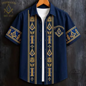 Freemasonry Masonic All Seeing Eye G Symbol Blue Hawaiian Shirt