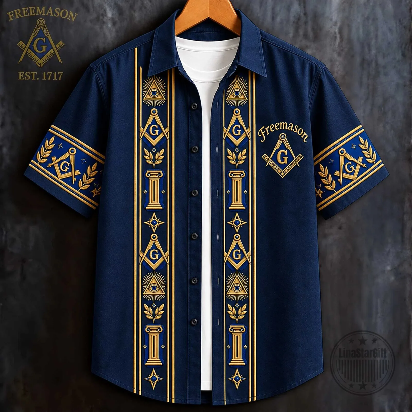 Freemasonry Masonic All Seeing Eye G Symbol Blue Hawaiian Shirt