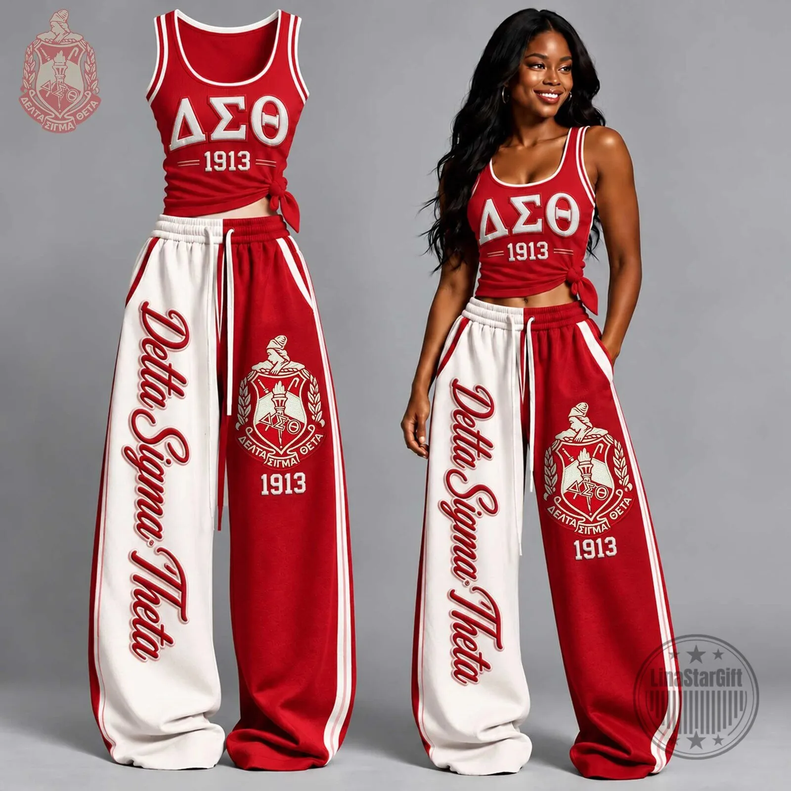 Delta Sigma Theta Sorority Red and White Tank Top and Pants Set