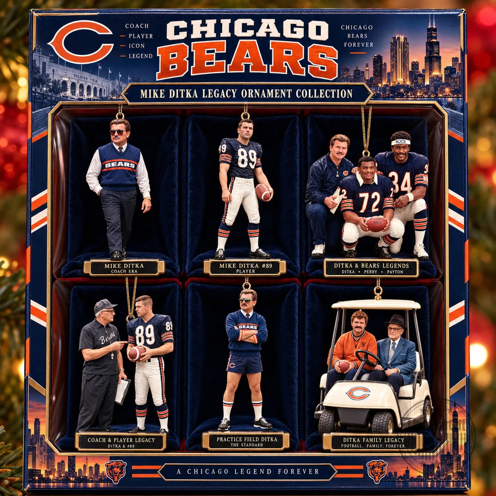 Chicago Bears Mike Ditka Legacy Christmas Ornament Collection