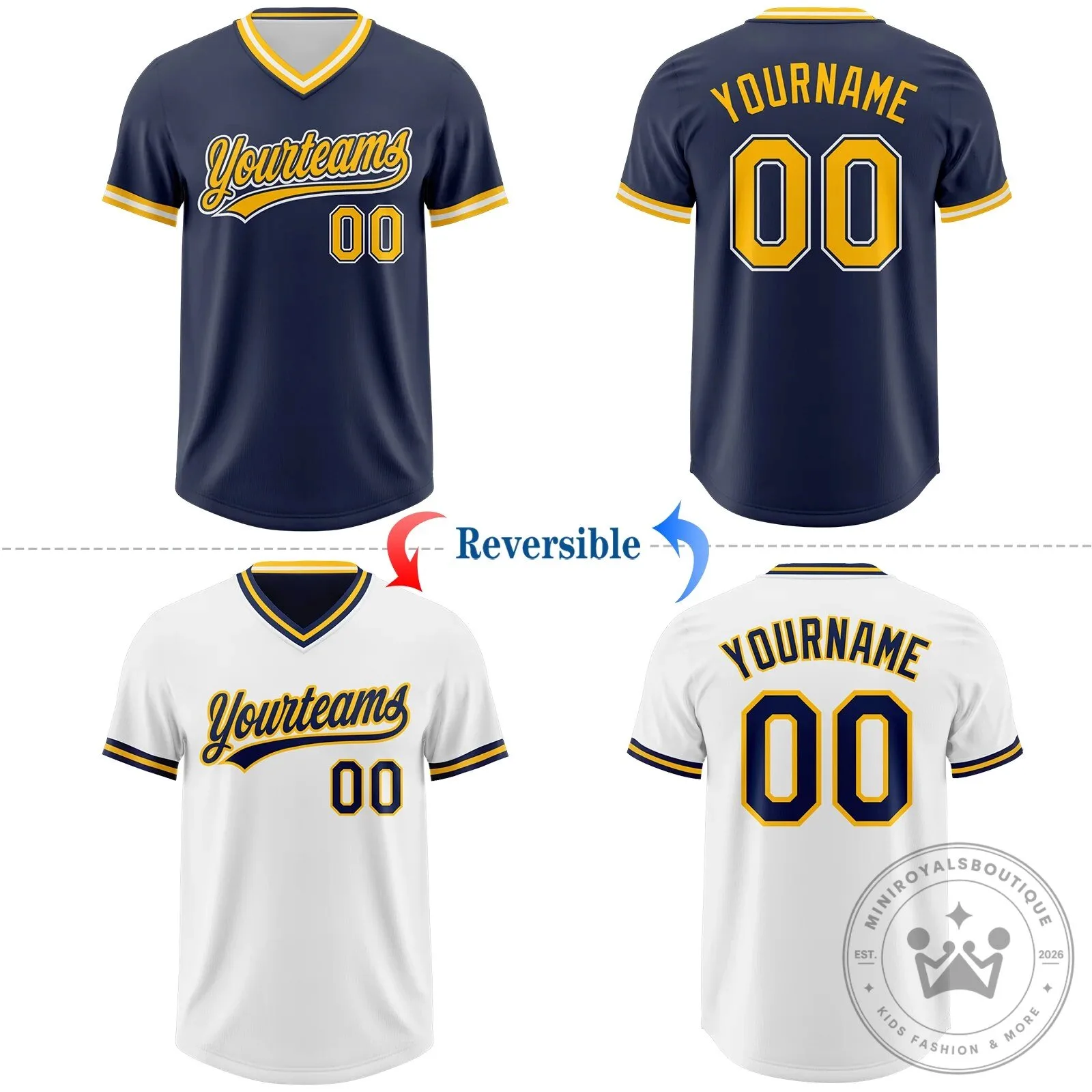 Custom Navy Gold White Reversible Pullover Baseball Jersey Shirt 12 Custom Navy Gold White Reversible Pullover Baseball Jersey Shirt