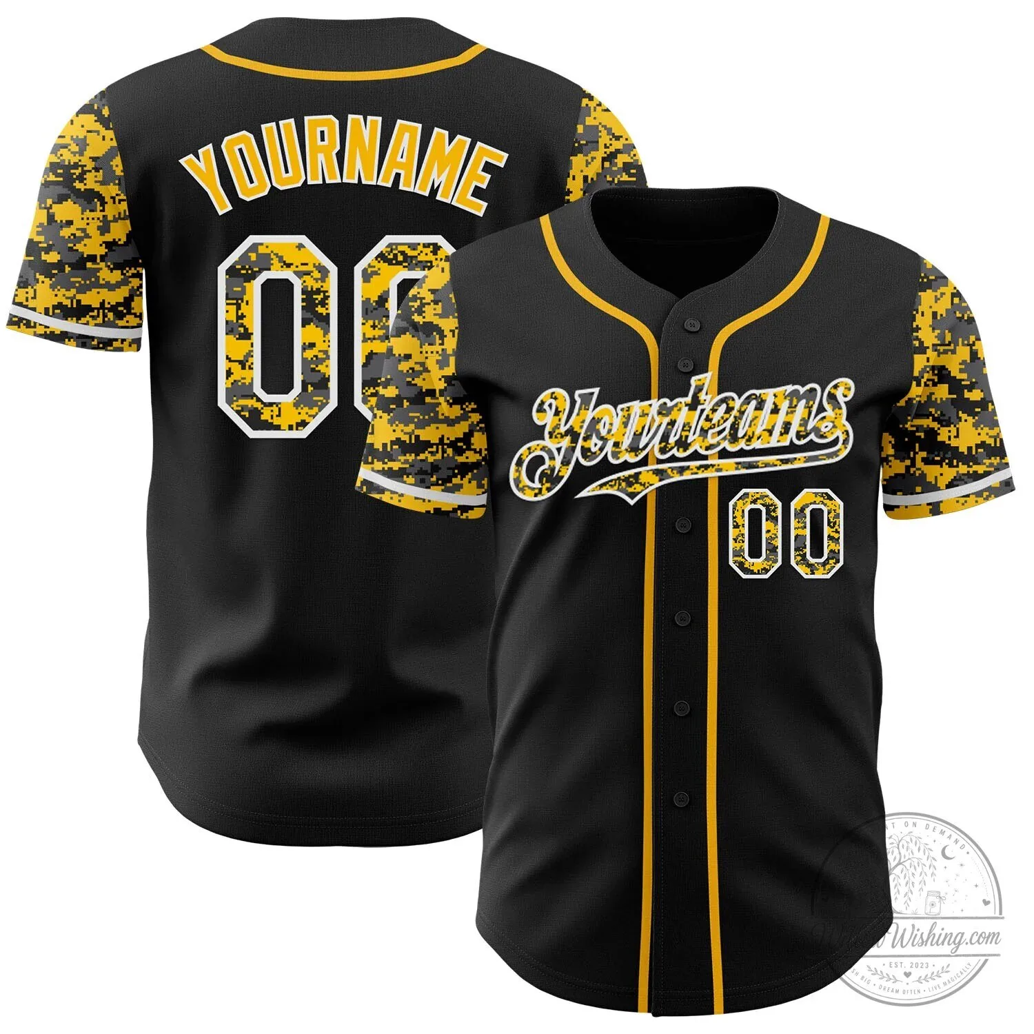 Custom Black Gold Digital Camouflage Two Tone Authentic Baseball Jersey