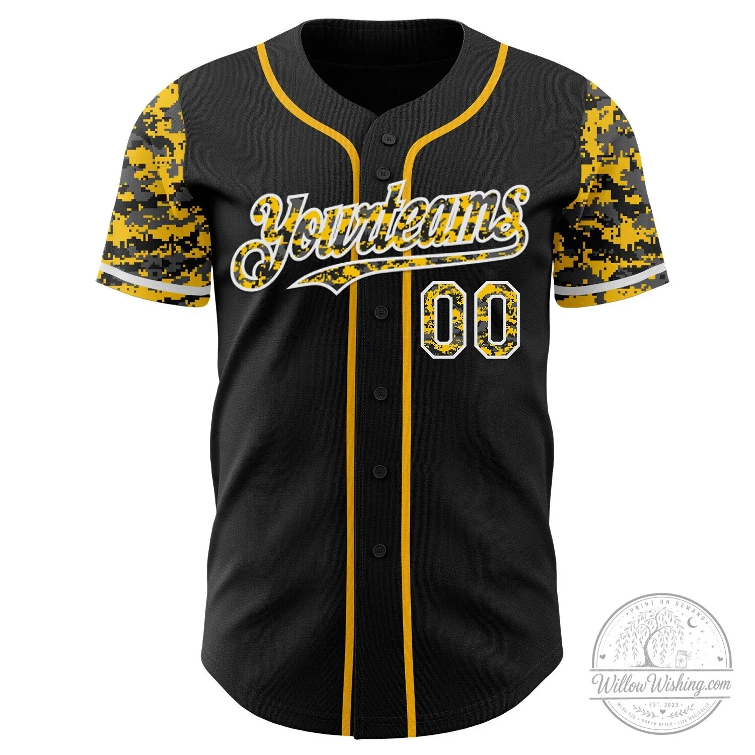 Custom Black Gold Digital Camouflage Two Tone Authentic Baseball Jersey 10 Custom Black Gold Digital Camouflage Two Tone Authentic Baseball Jersey