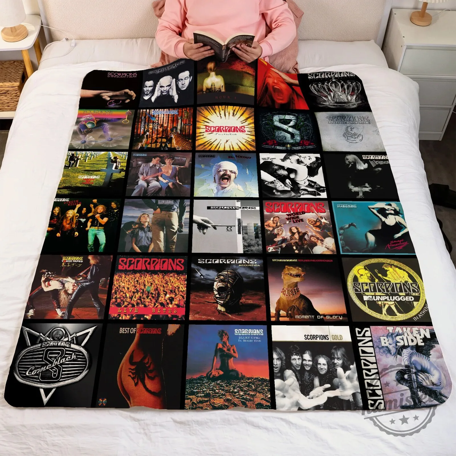 Scorpions Rock Band Album Covers Collage Sherpa Fleece Blanket