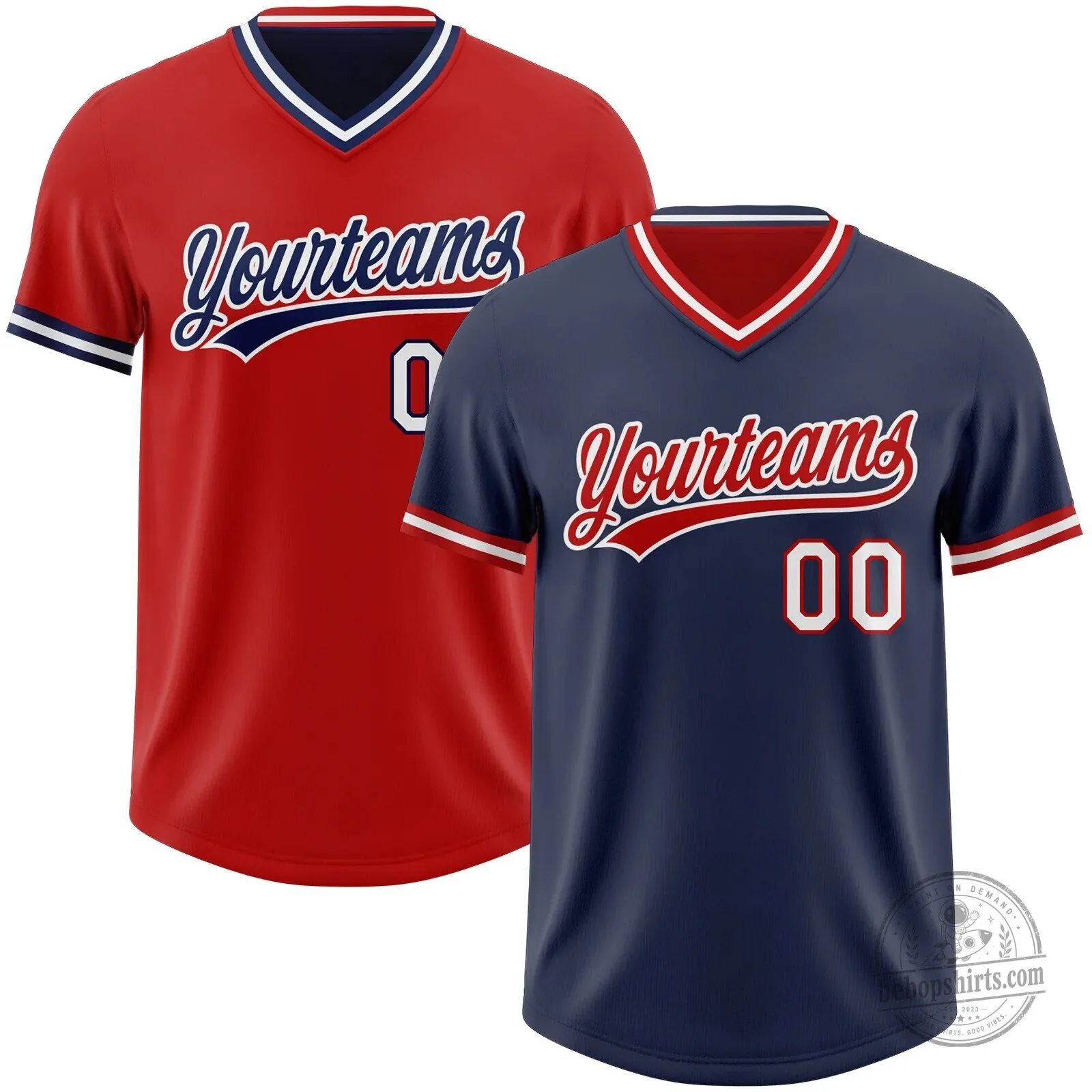 V-Neck Baseball Jersey with Striped Sleeves - Custom Reversible Design