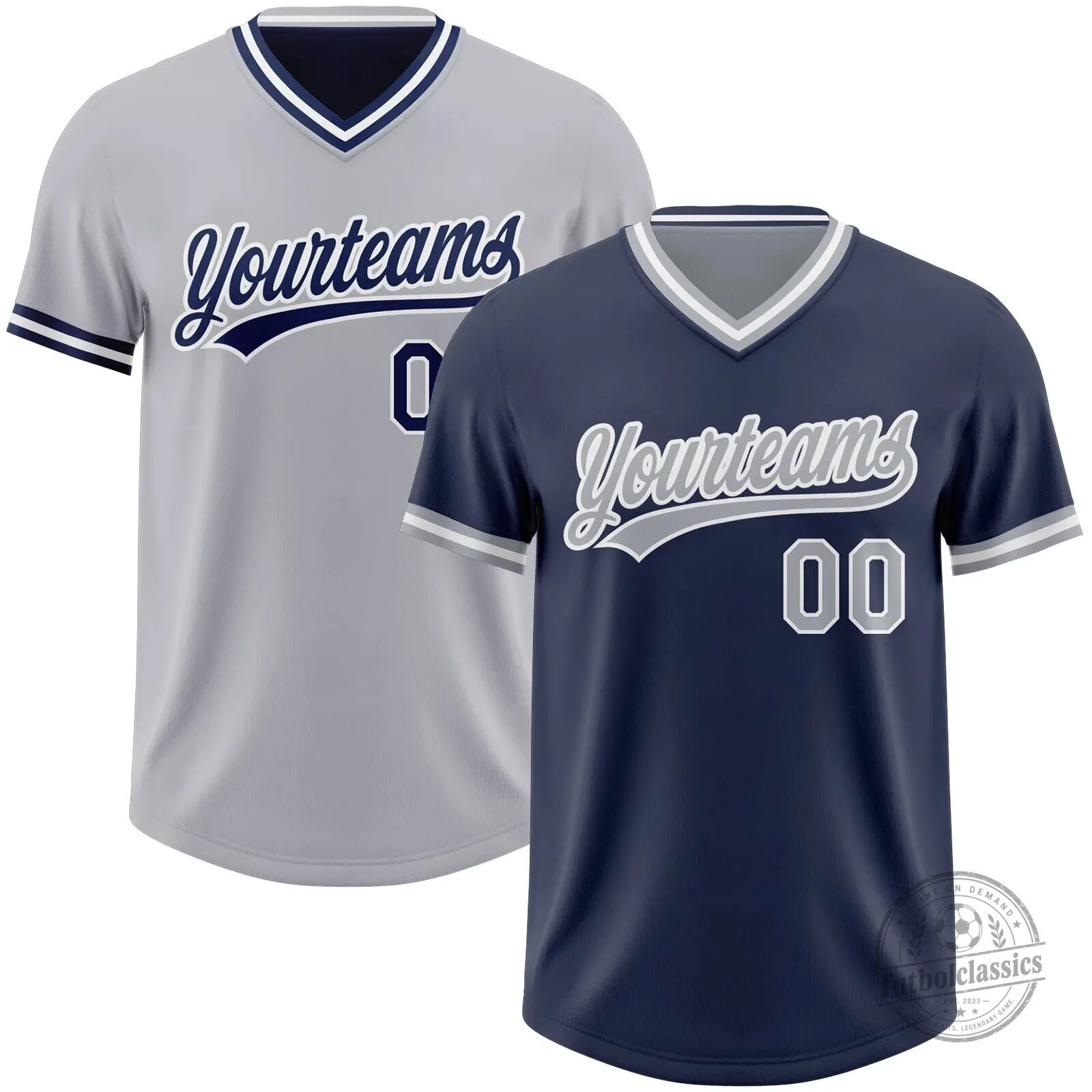 Custom Reversible Navy Blue Gray White Baseball Jersey Shirt for Teams