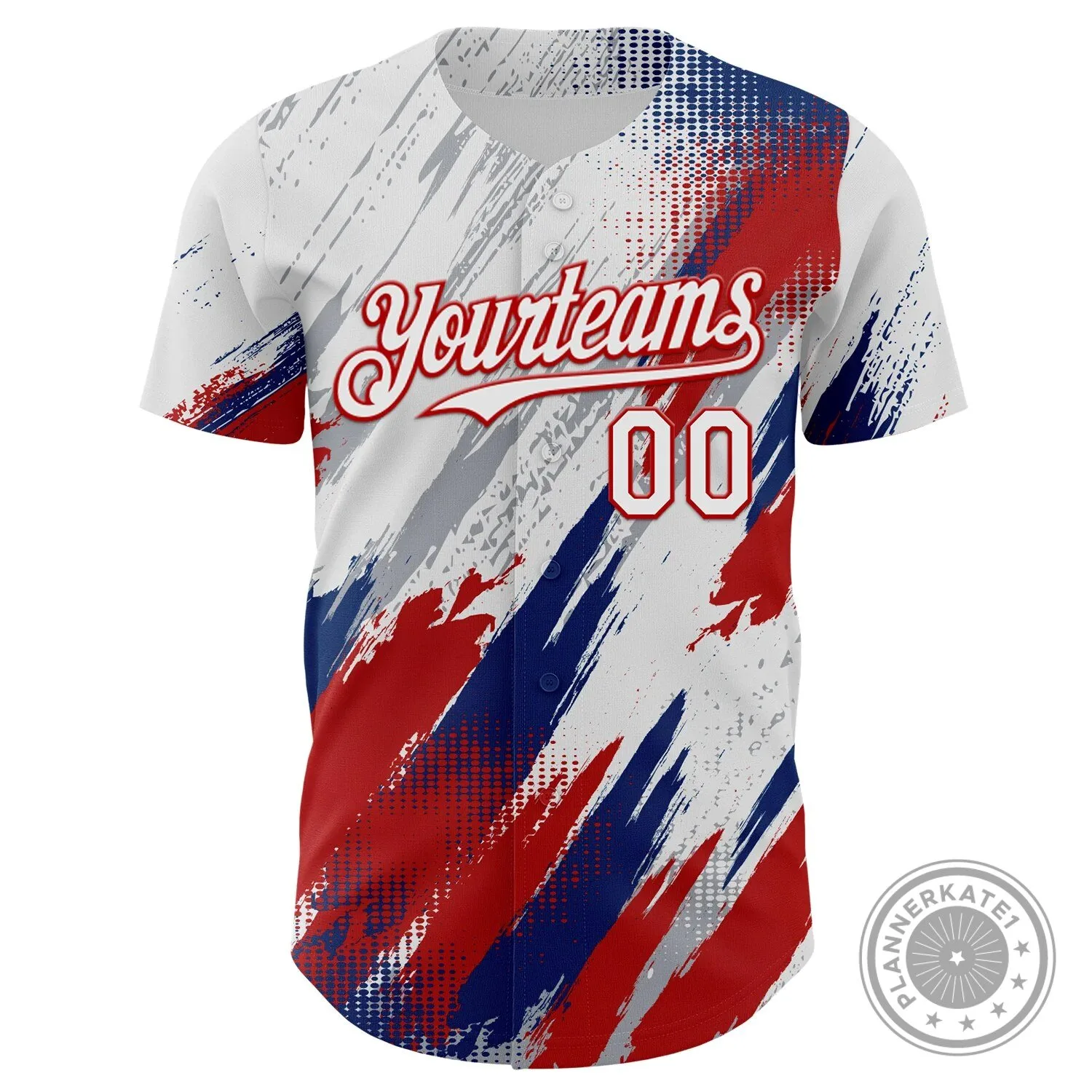 Custom White Red Blue Diagonal Grunge Brush Stroke Halftone Baseball Jersey 6 Custom White Red Blue Diagonal Grunge Brush Stroke Halftone Baseball Jersey