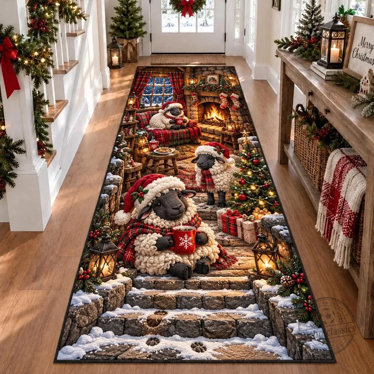 Christmas Sheep Winter Wonderland Stairway Runner Rug