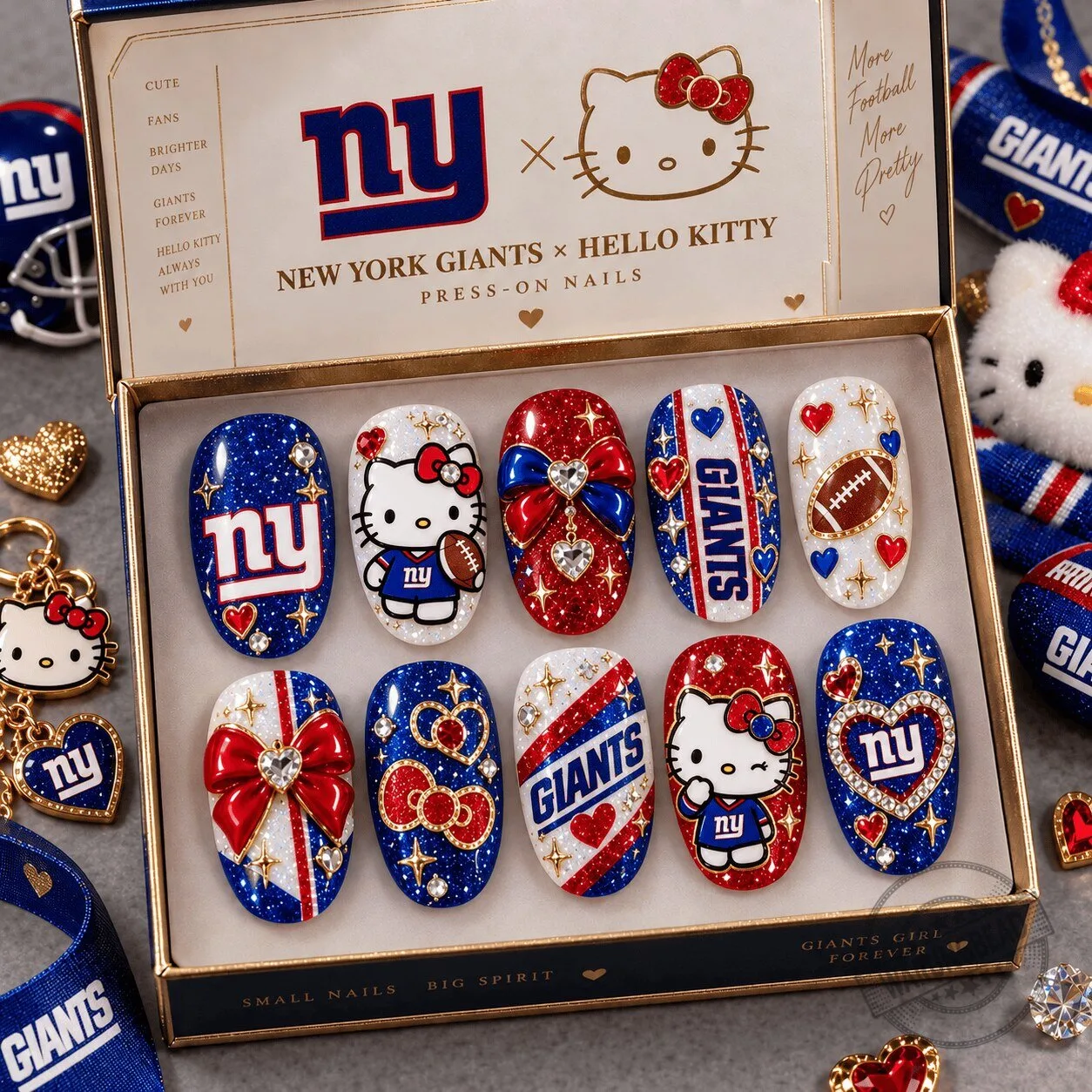 New York Giants Hello Kitty Glam Football Fan Press-On Nails Set