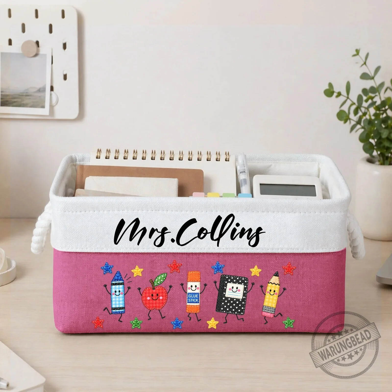 Personalized Teacher Life Faux Patchwork School Supplies Storage Basket 7 Personalized Teacher Life Faux Patchwork School Supplies Storage Basket