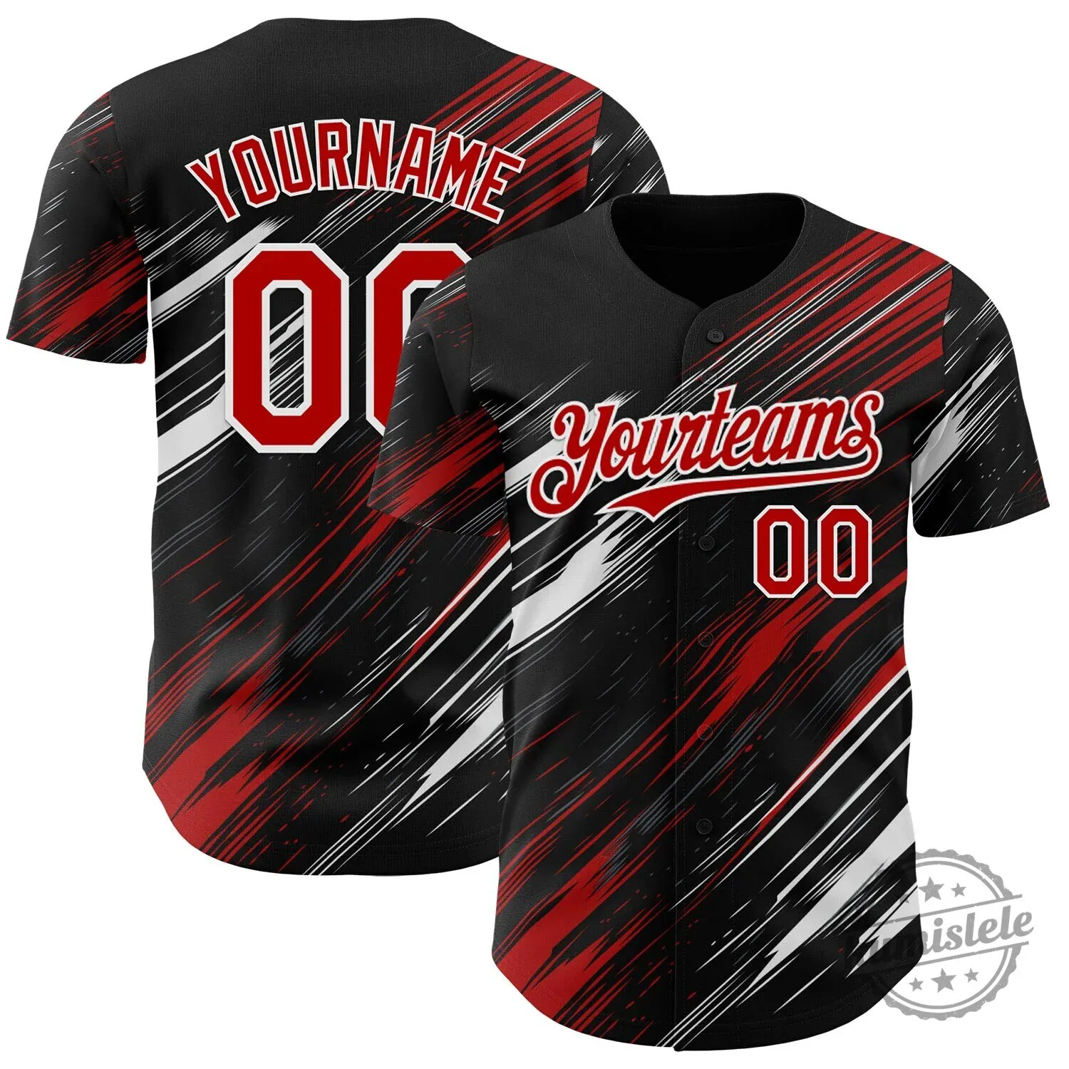 Custom Black Red White Diagonal Scratch Brush Stroke Authentic Baseball Jersey