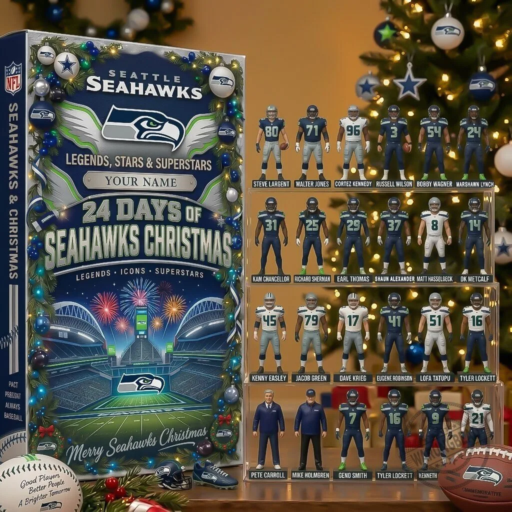 Seattle Seahawks Christmas Advent Calendar with 24 Player Figurines