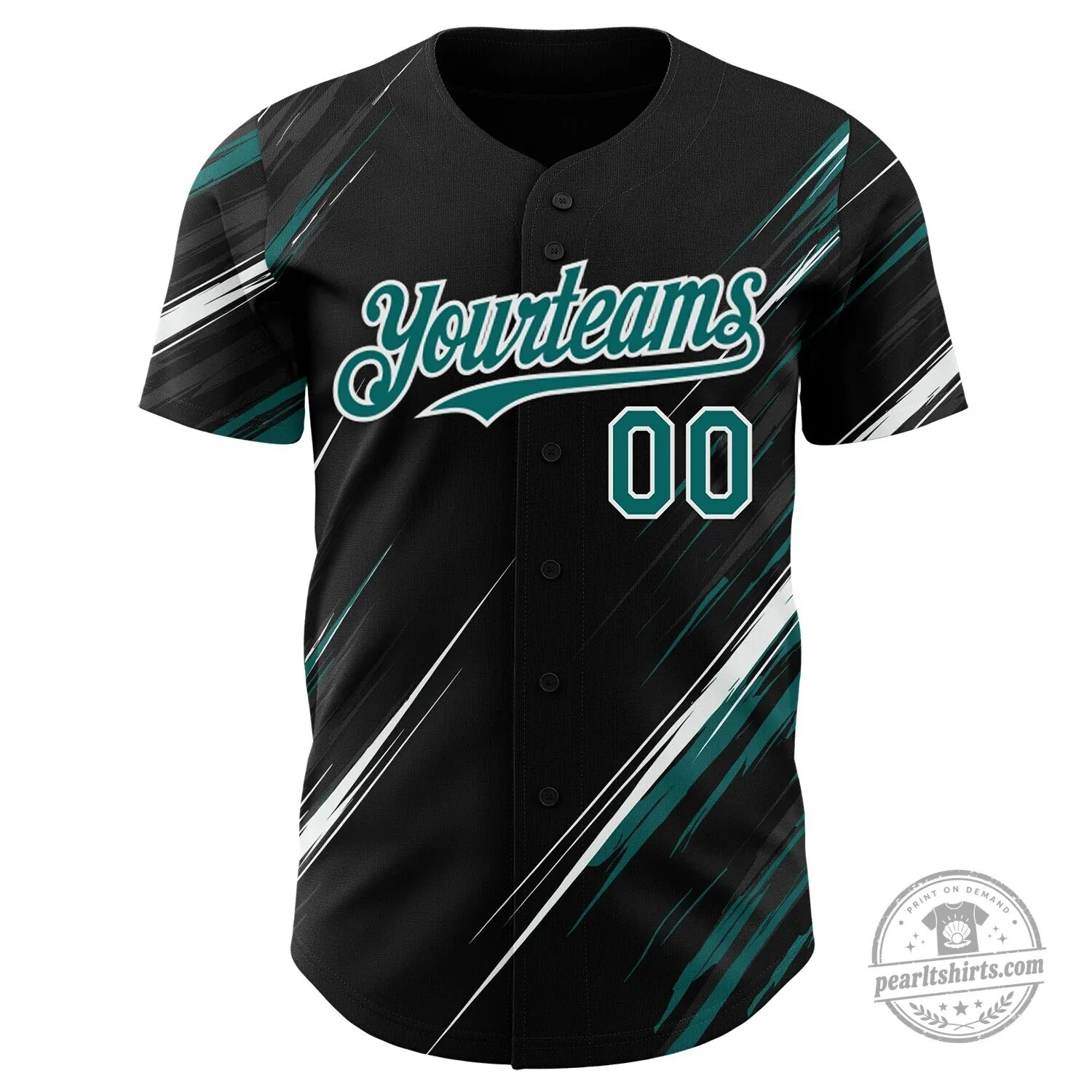 Custom Black Teal White Diagonal Scratch Brush Stroke Authentic Baseball Jersey 6 Custom Black Teal White Diagonal Scratch Brush Stroke Authentic Baseball Jersey