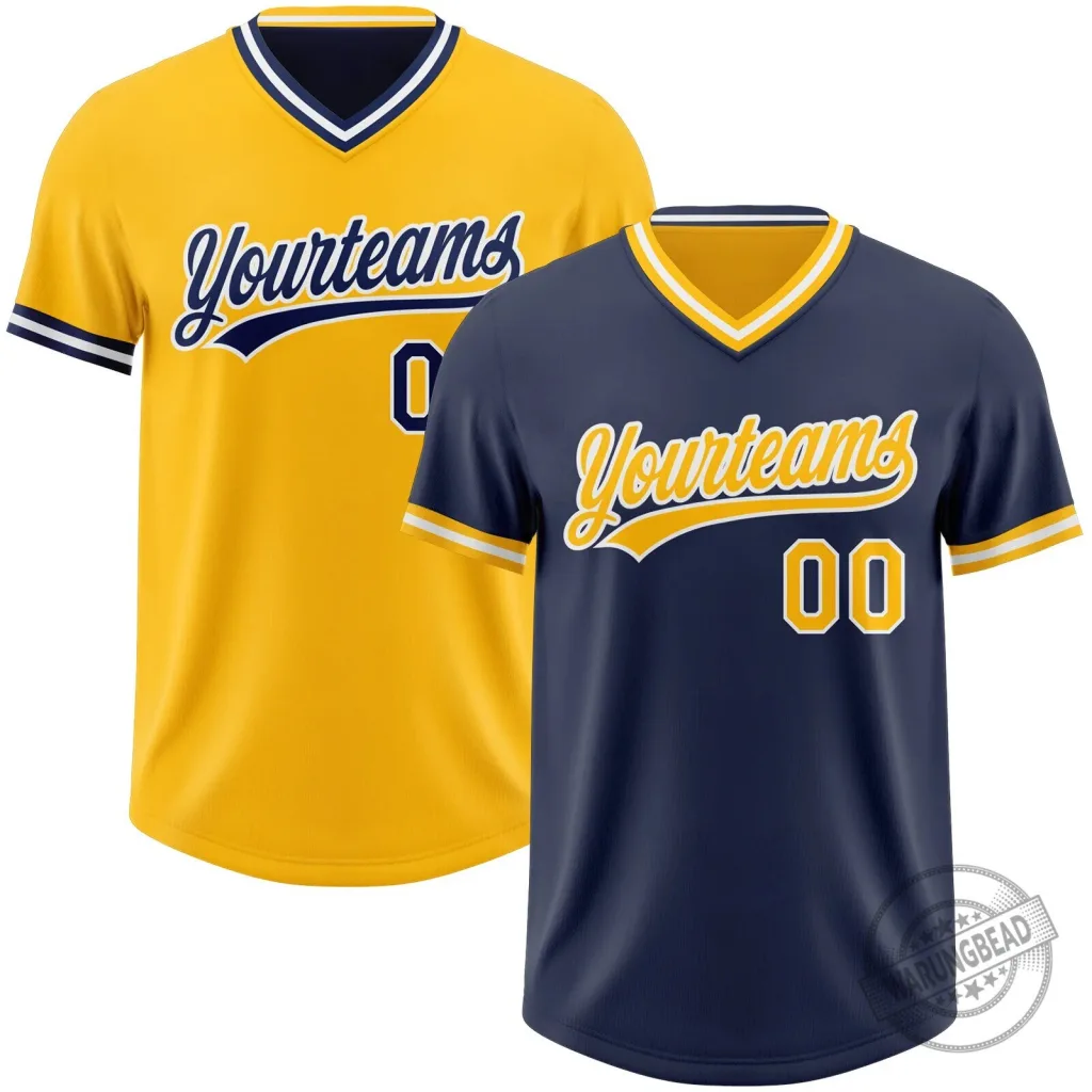 Custom Navy Gold White Reversible Pullover Baseball Jersey Custom Navy Gold White Reversible Pullover Baseball Jersey