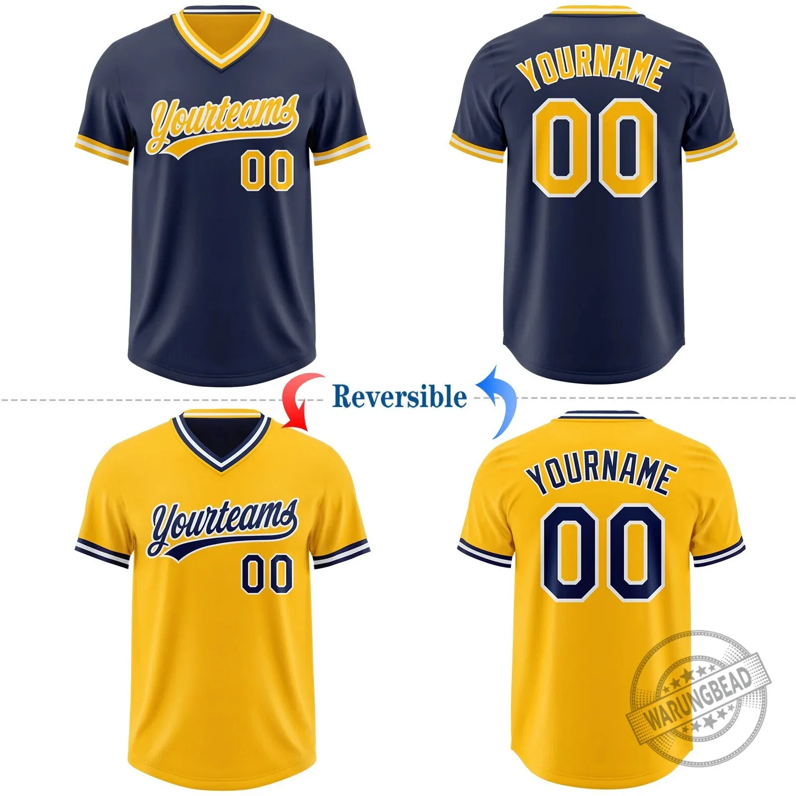 Custom Navy Gold White Reversible Pullover Baseball Jersey 8 Custom Navy Gold White Reversible Pullover Baseball Jersey